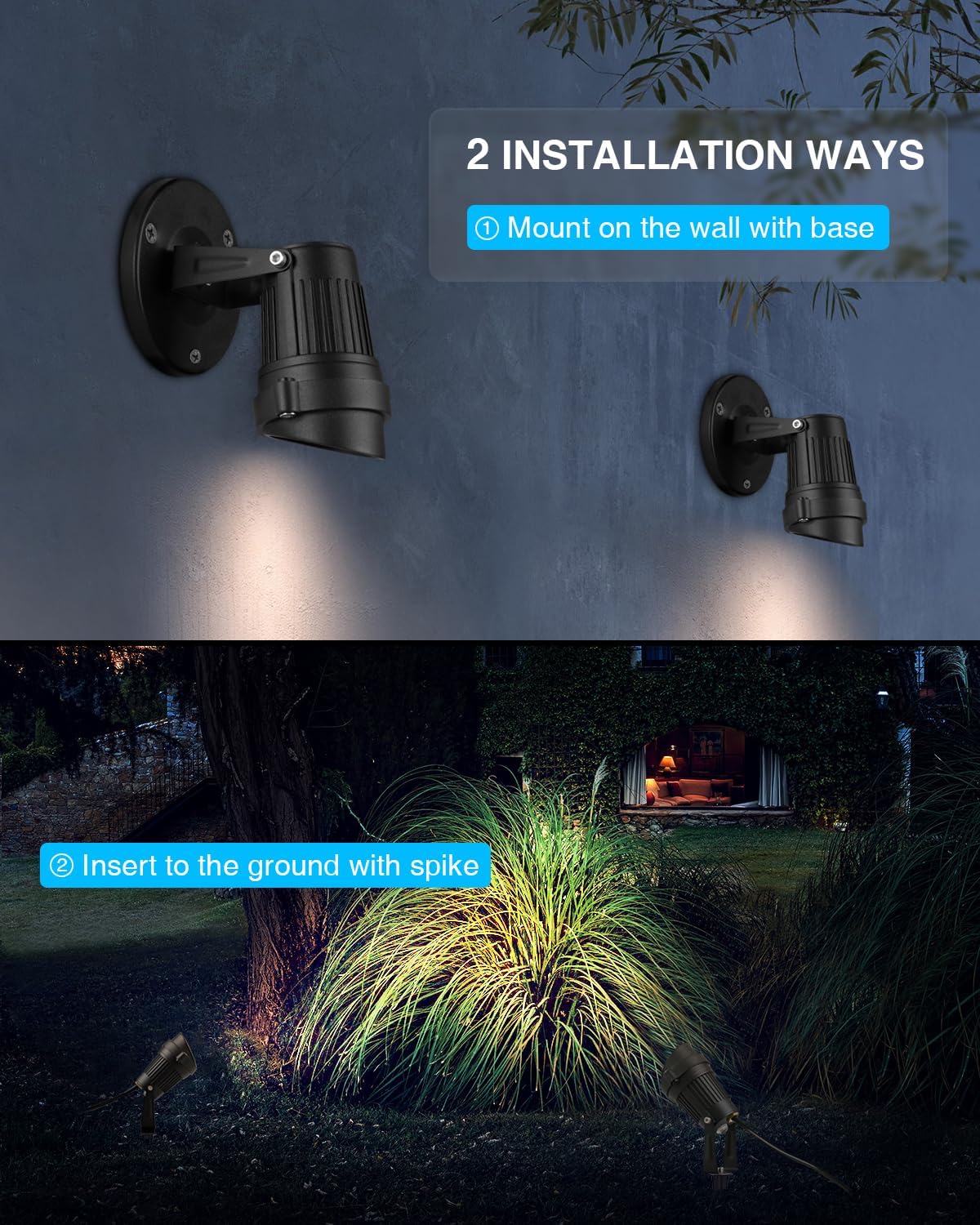 SUNVIE Iluminación al aire libre del atardecer al amanecer 120 V, focos LED de paisaje al aire libre con sensor de fotocélula luces impermeables