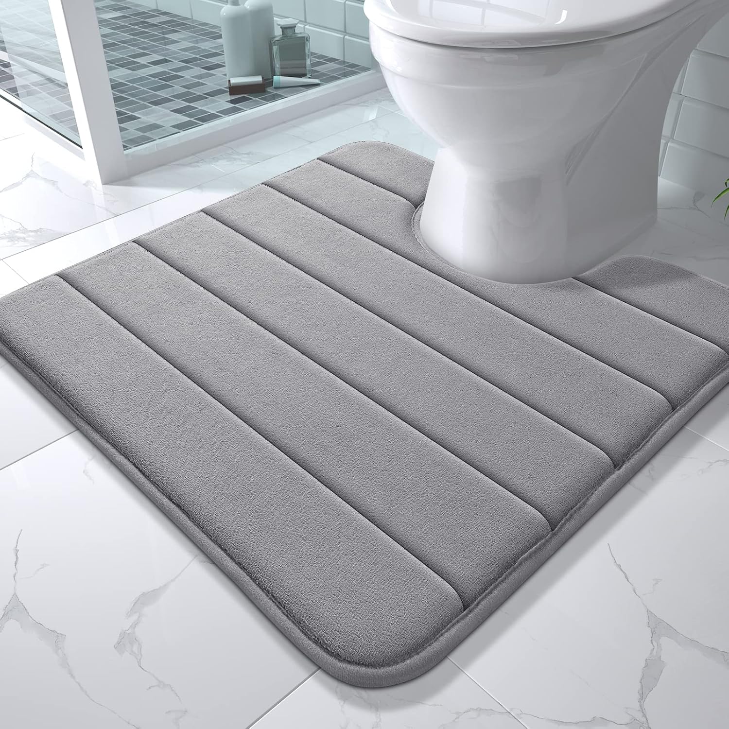 Yimobra Tapete de baño de espuma viscoelástica en forma de U, suave y cómodo, súper absorción de agua, antideslizante, grueso, lavable a máquina y