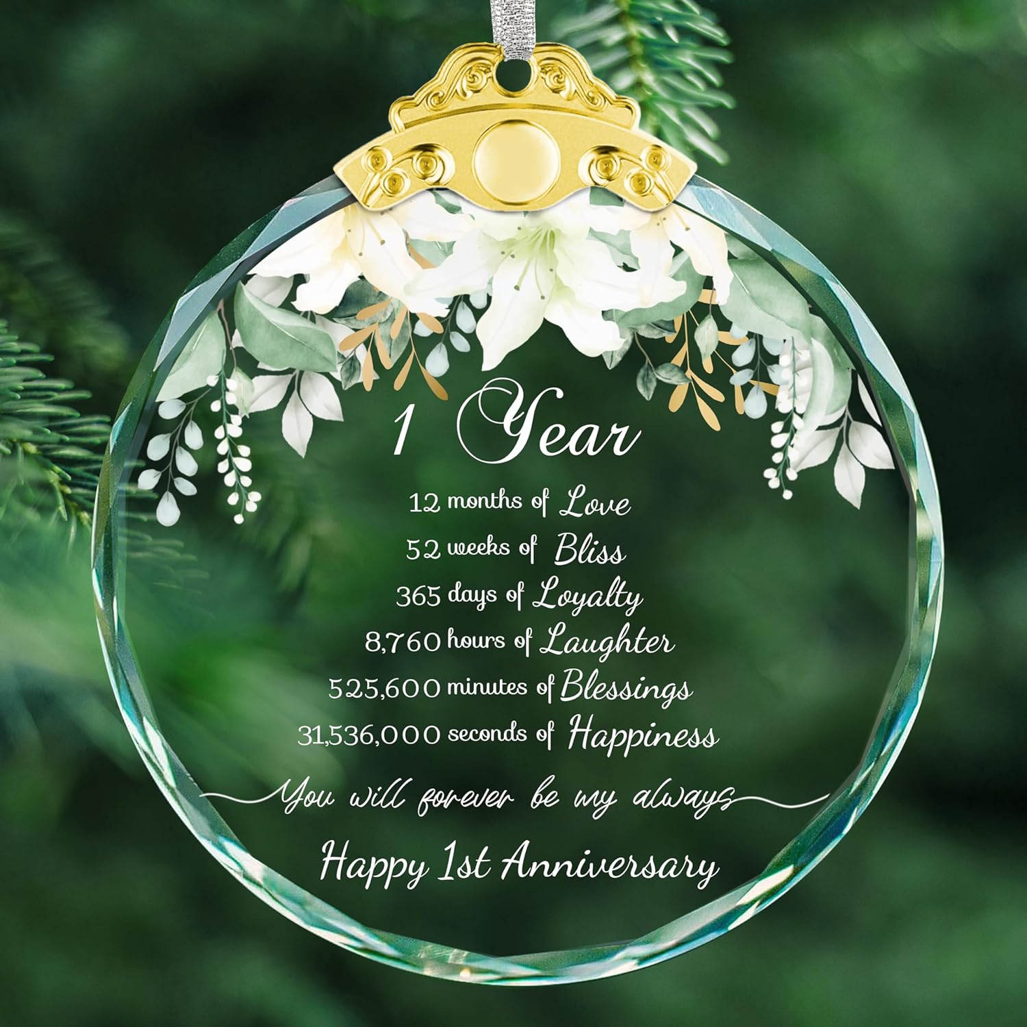 Adorno de primer aniversario, decoraciones colgantes de Navidad para parejas, adornos de árbol de Navidad de cristal para él, su esposo y esposa