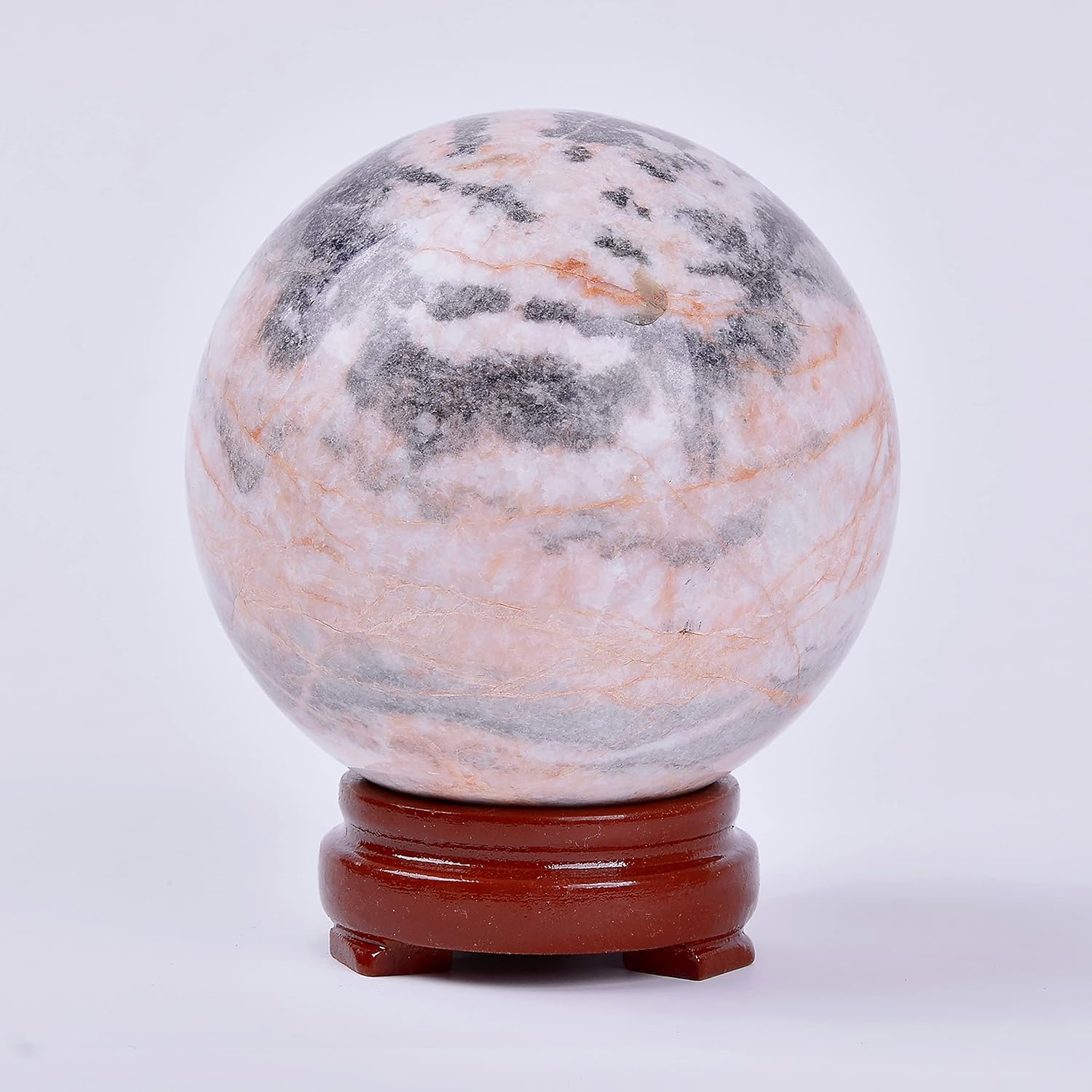 Bola de cristal de jaspe rosa de 2.756-3.150 in con soporte, esfera de piedra de cebra natural, bola decorativa grande de piedras preciosas rosas