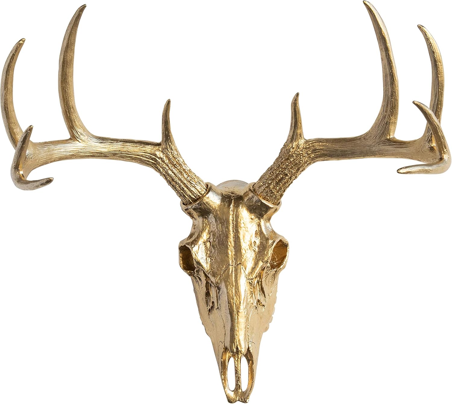 Soporte de pared con calavera de ciervo de taxidermia sintética, oro metálico, BS0808