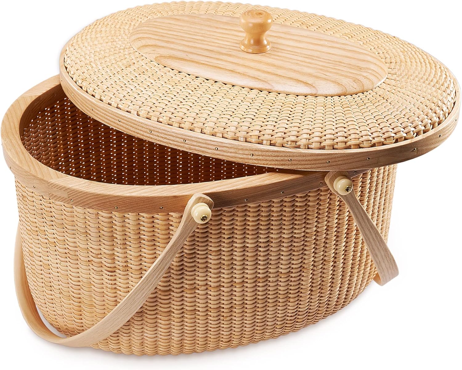 Teng Tian Cesta de estilo Nantucket Cesta de picnic de ratán Productos hechos a mano Cesta de almacenamiento de costura tejida Dos asas de columpio
