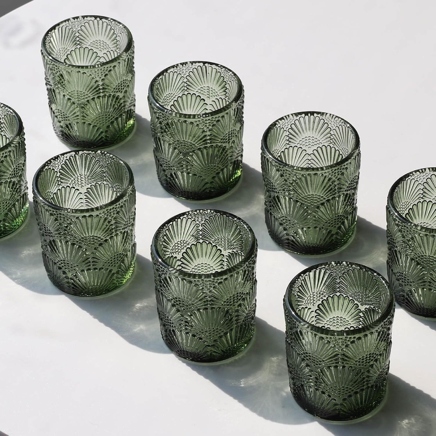 Juego de 12 portavelas votivas verdes, portavelas de cristal verde para centro de mesa de fiesta de boda, candelabro, portavelas vintage para otoño,