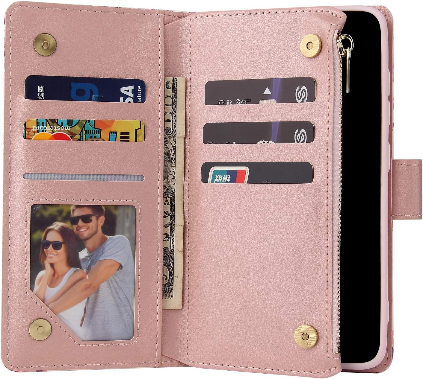 UEEBAI Funda tipo cartera para iPhone 12 Mini de 5.4 pulgadas, piel sintética de alta calidad, cierre magnético, bolsillo con cremallera, ranuras