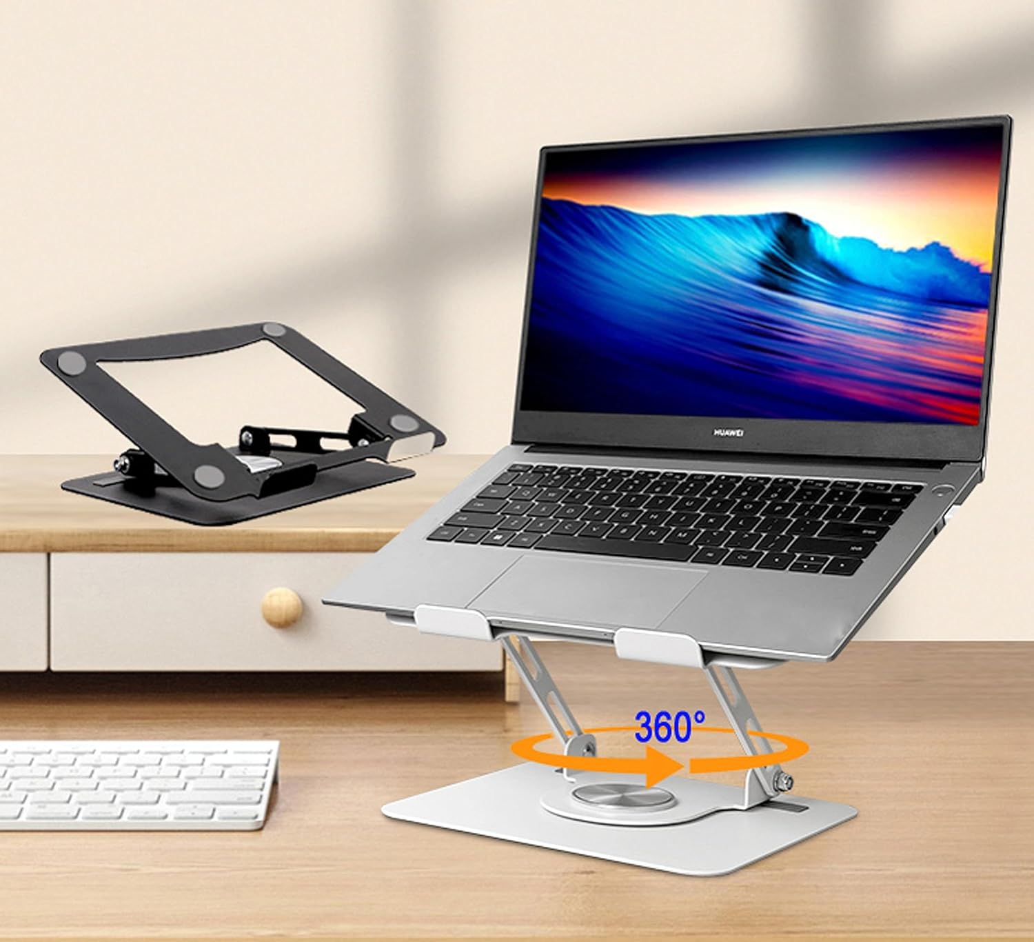 Soporte giratorio para computadora portátil para escritorio, soporte ajustable para laptop con rotación de 360, elevar la inclinación enfría la