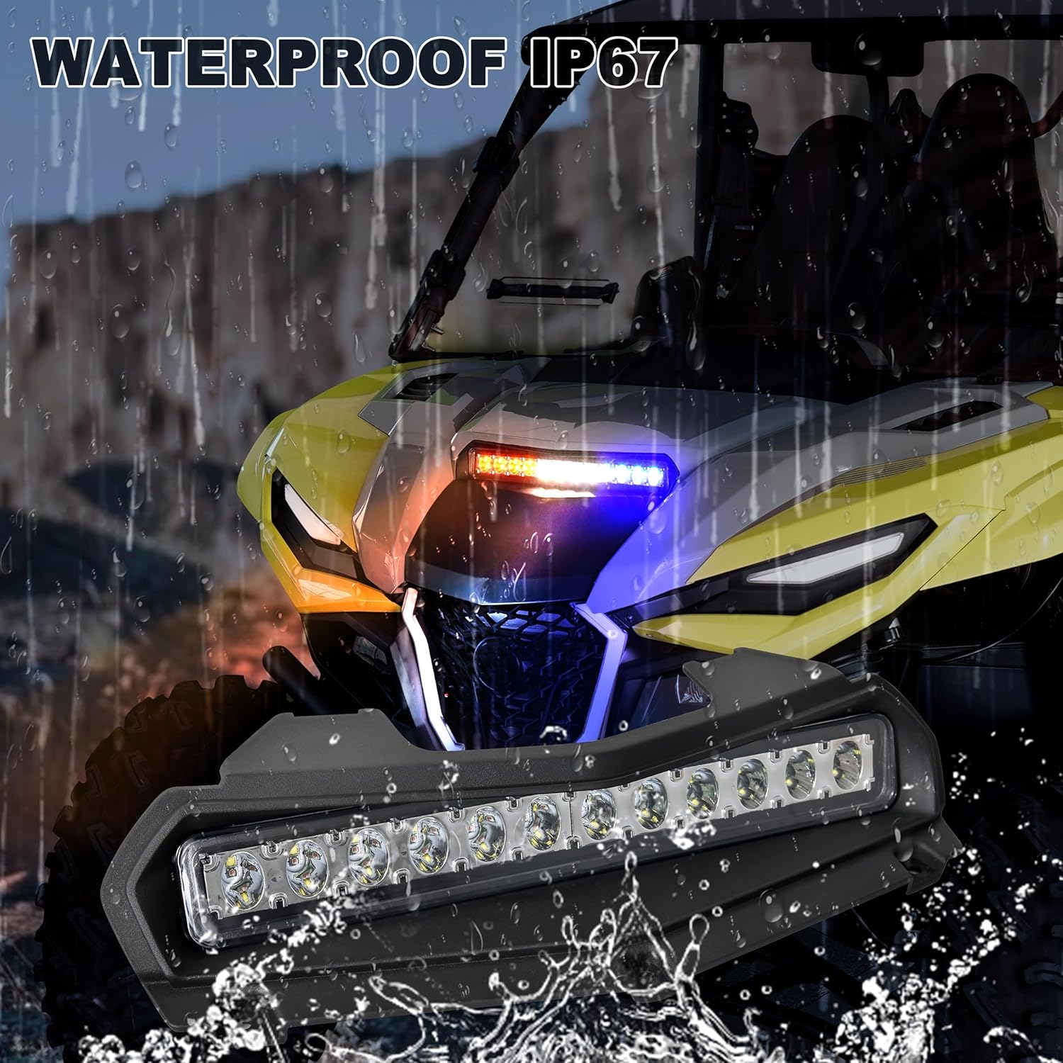 SAUTVS Luz de capó para Yamaha RMAX 1000, luz LED para capó con lámparas estroboscópicas ámbar azul compatible con Yamaha Wolverine RMAX2 RMAX4 1000