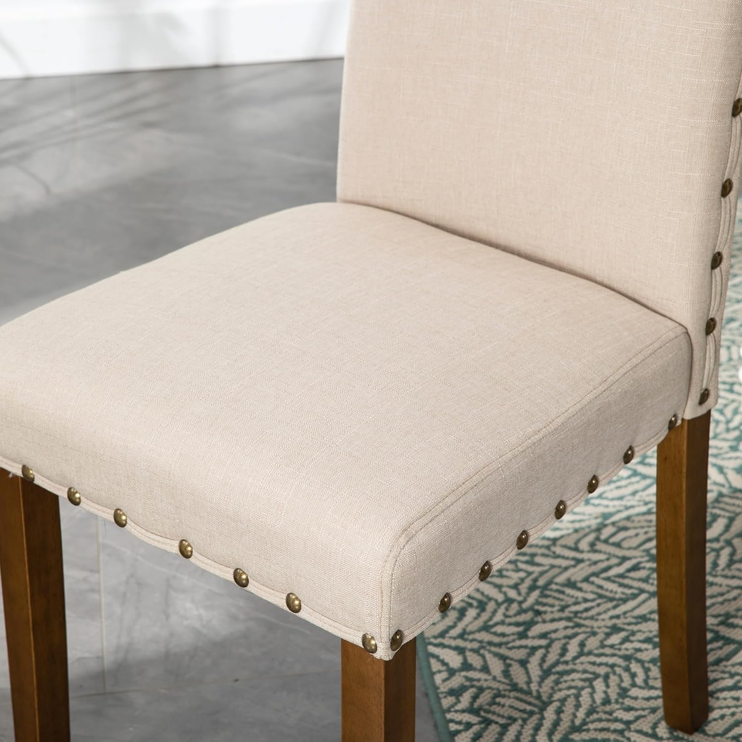 Parsons – Juego de sillas de comedor para cocina, moderno, tapizado, elegante, respaldo alto con ribete de cabeza de clavo de bronce