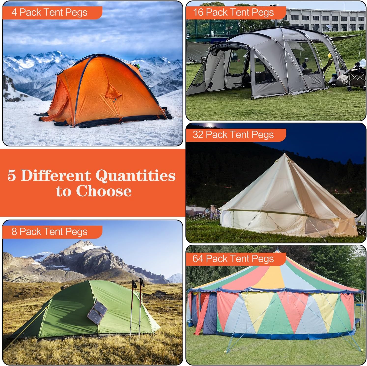 Juego de 64 estacas de aluminio para tienda de campaña con gancho, barra hexagonal de 7 pulgadas, estacas ligeras para toldos para campamento,
