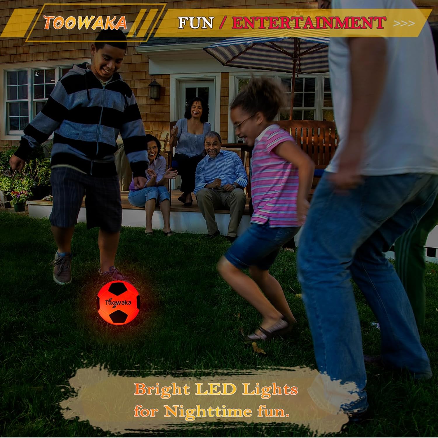 Toowaka Balón de fútbol iluminado, tamaño 5 que brilla en la oscuridad, pelota de fútbol LED con luces LED preinstaladas, baterías incluidas Balón