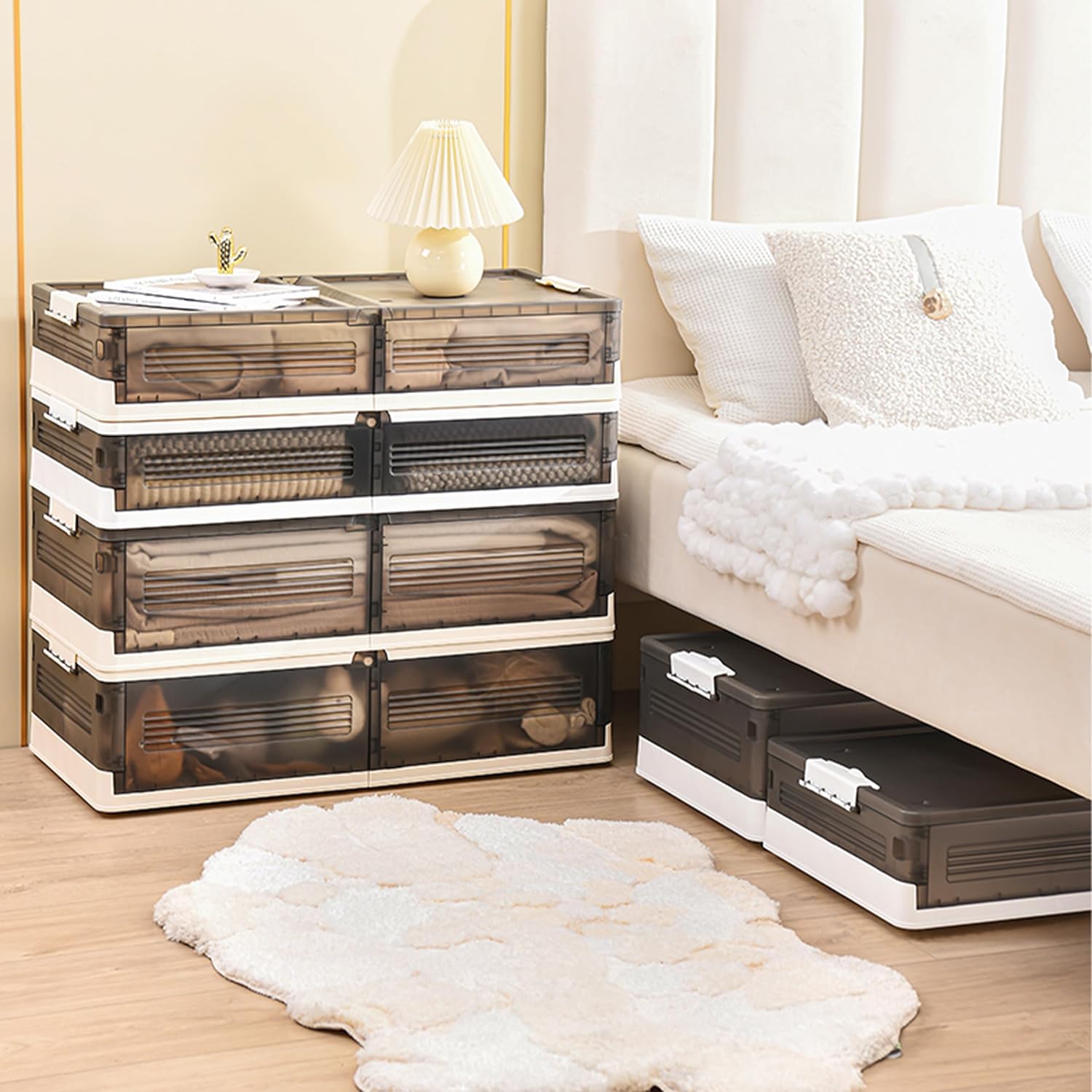 ZLLZUU Contenedores de almacenamiento debajo de la cama, contenedores de almacenamiento de plástico debajo de la cama con ruedas, cajones apilables