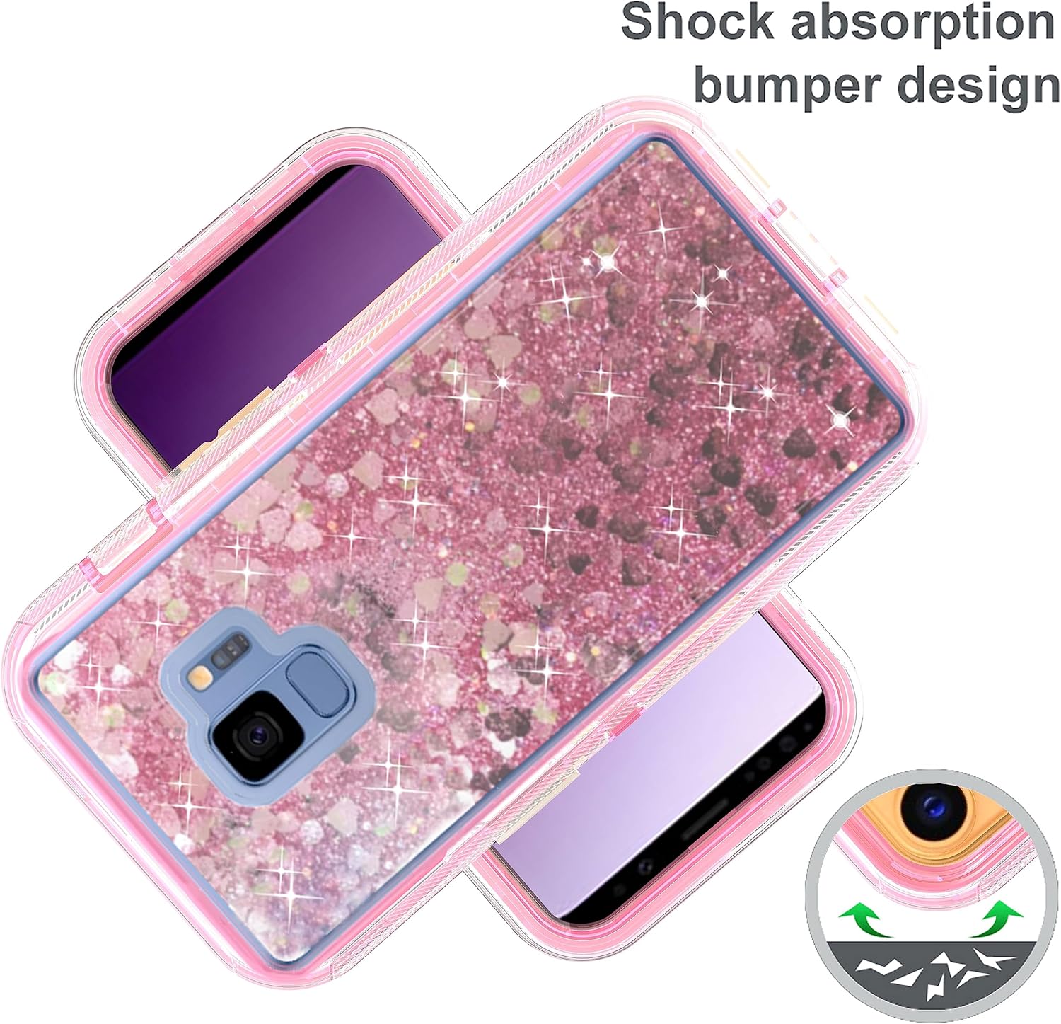 Asuwish Funda de teléfono para Samsung Galaxy S9 con protector de pantalla, brillante, líquido, transparente, híbrida, a prueba de golpes, de