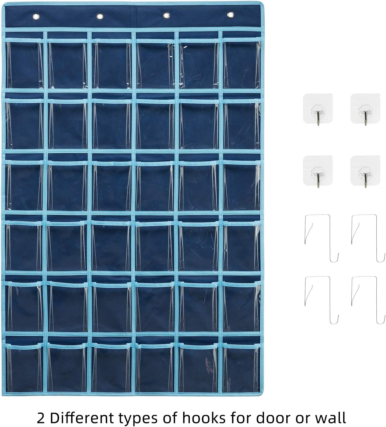 SAVERHO 36 bolsillos transparentes para el aula para teléfono celular y soporte para calculadora, bolsillo para colgar en la puerta del aula con