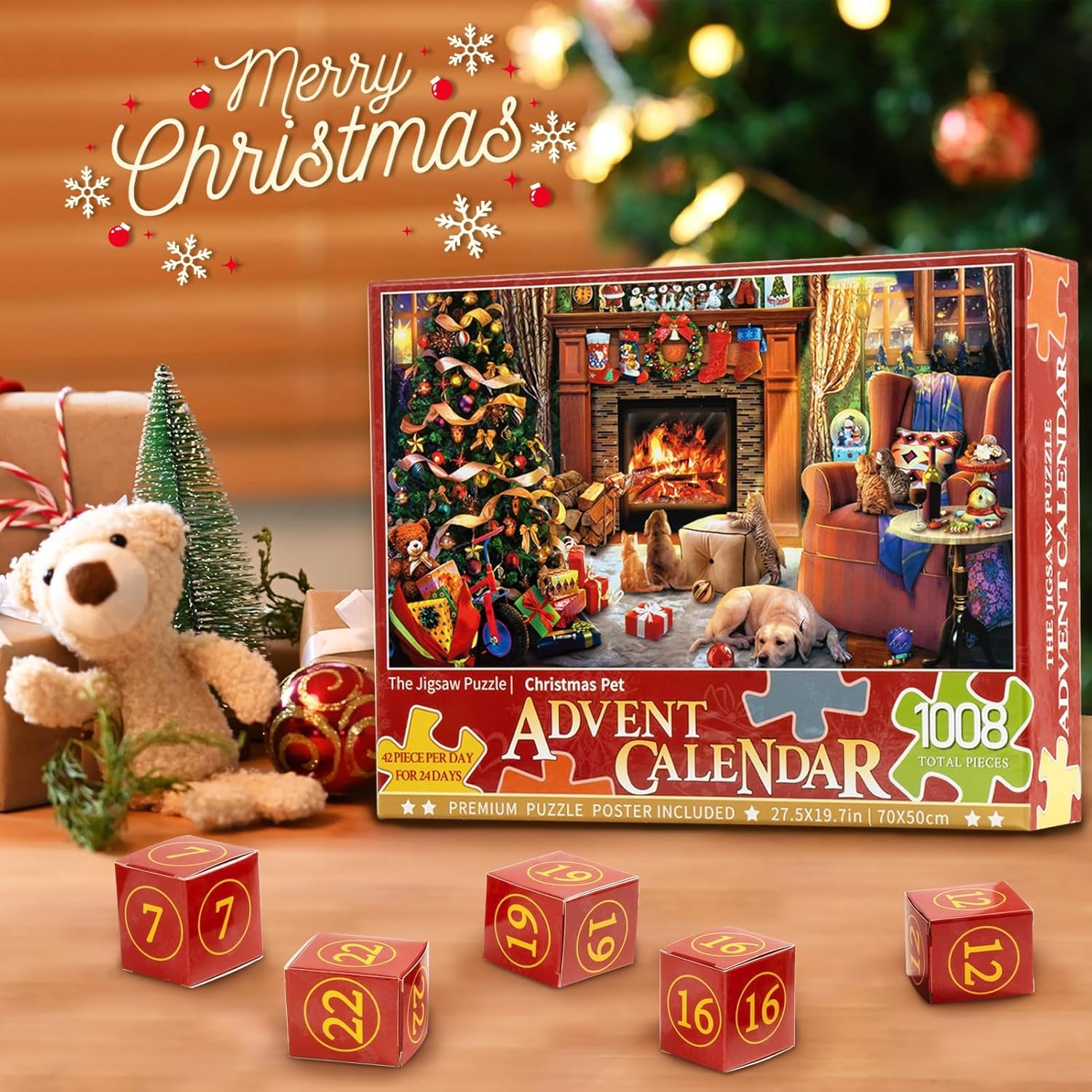 Calendario de Adviento 2023 – Rompecabezas de Navidad  1008 piezas de calendario de cuenta regresiva de 24 días de Navidad, rompecabezas de chimenea