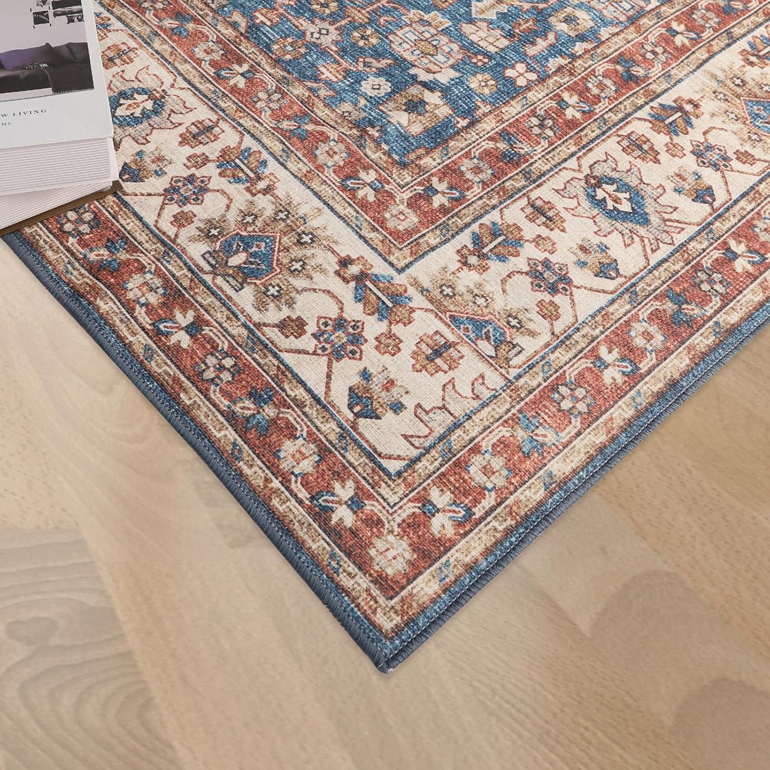 Dripex Alfombras de área de 8 x 10, vintage lavables para sala de estar, alfombra envejecida, oriental, antideslizante, resistente a las manchas,