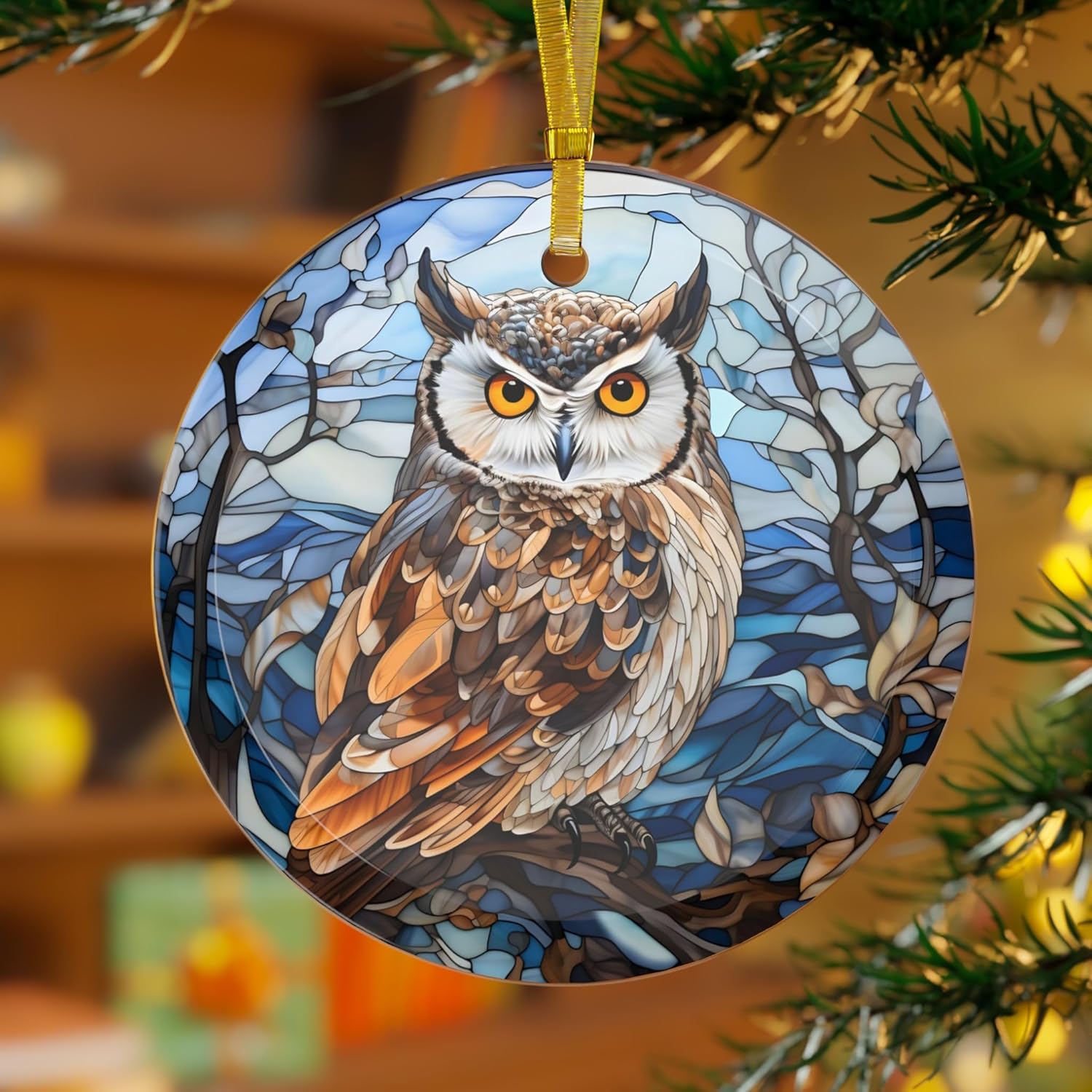 Adorno decorativo de cristal con diseño de búho de invierno sabio