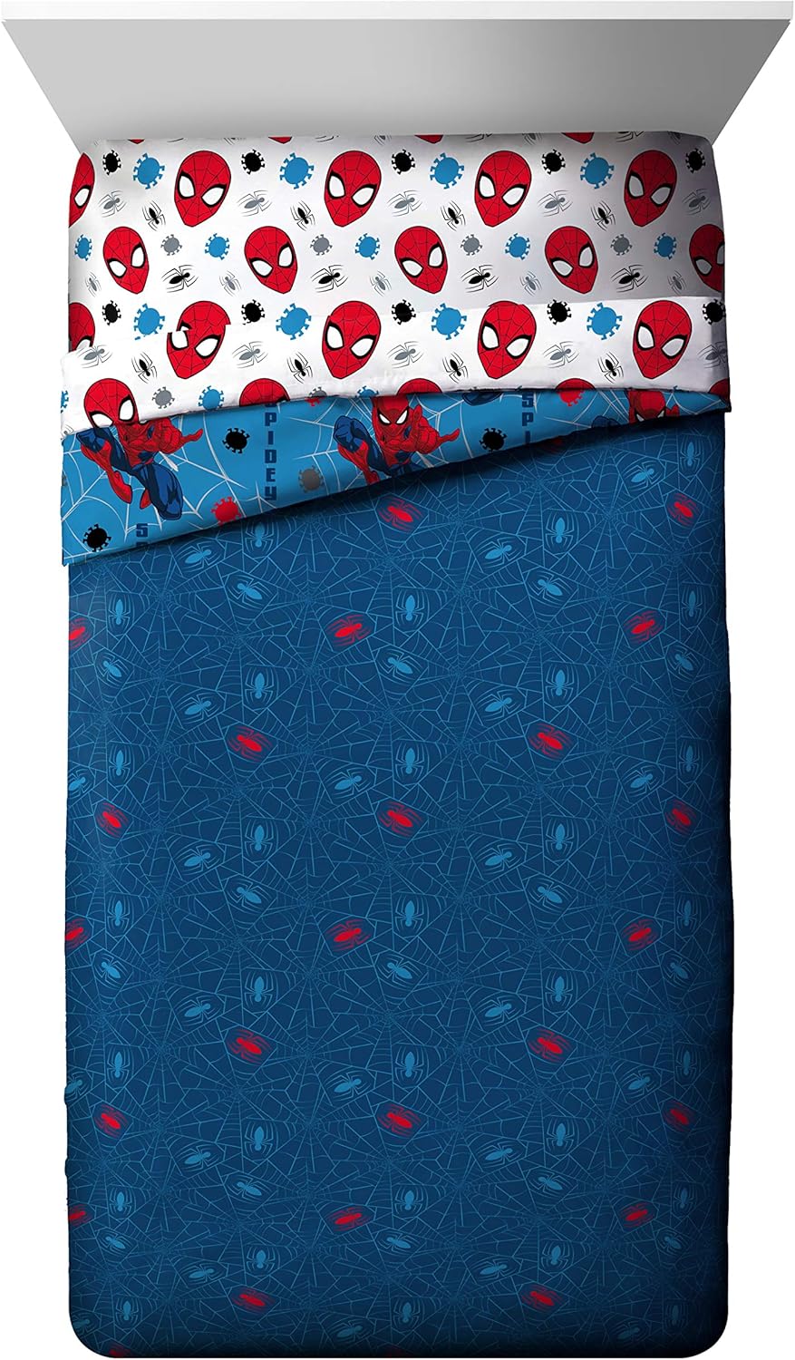 Jay Franco Spiderman Burst and Spidey Faces – Juego de ropa de cama matrimonial de 10 piezas