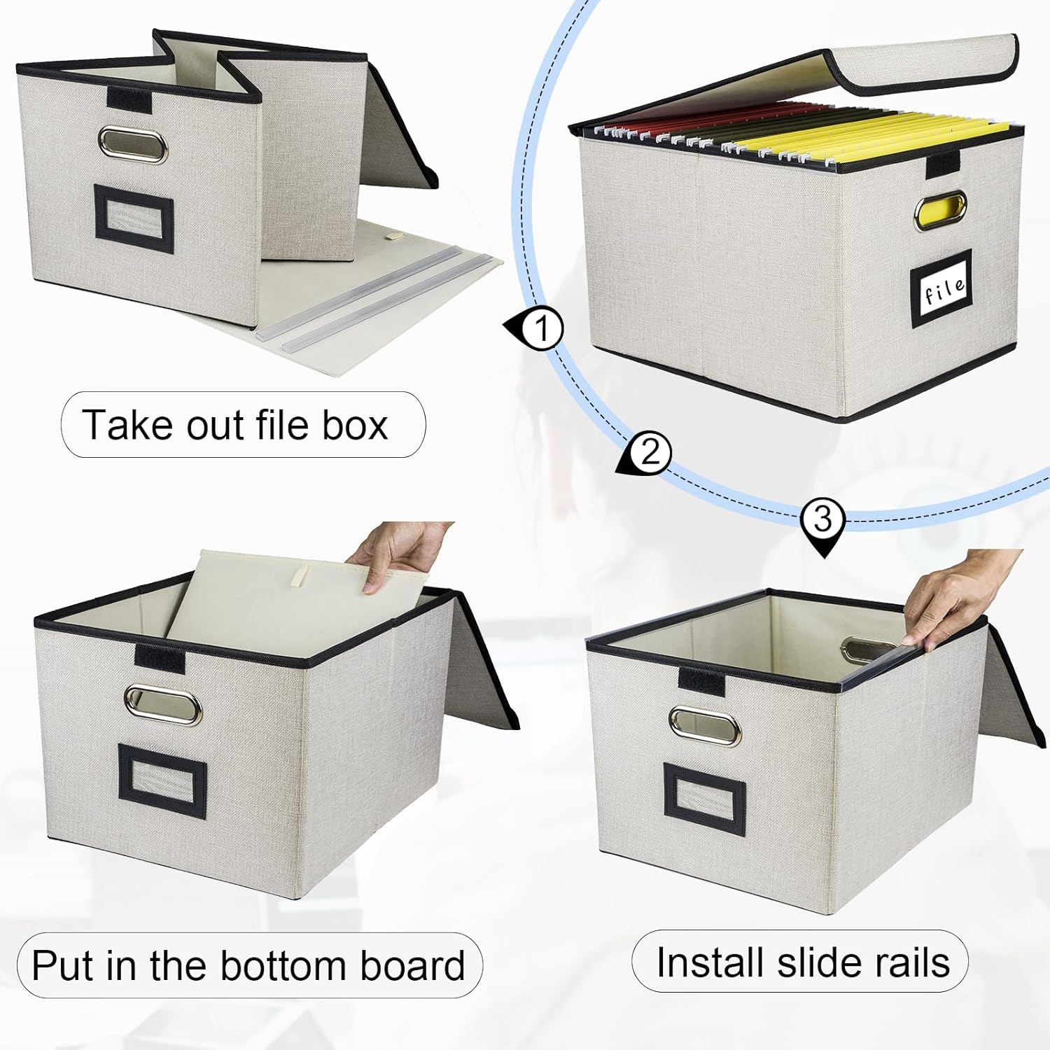 Caja organizadora de archivos plegable, cajas de almacenamiento para colgar archivos con tapa, caja de carpetas de archivos portátil de lino con