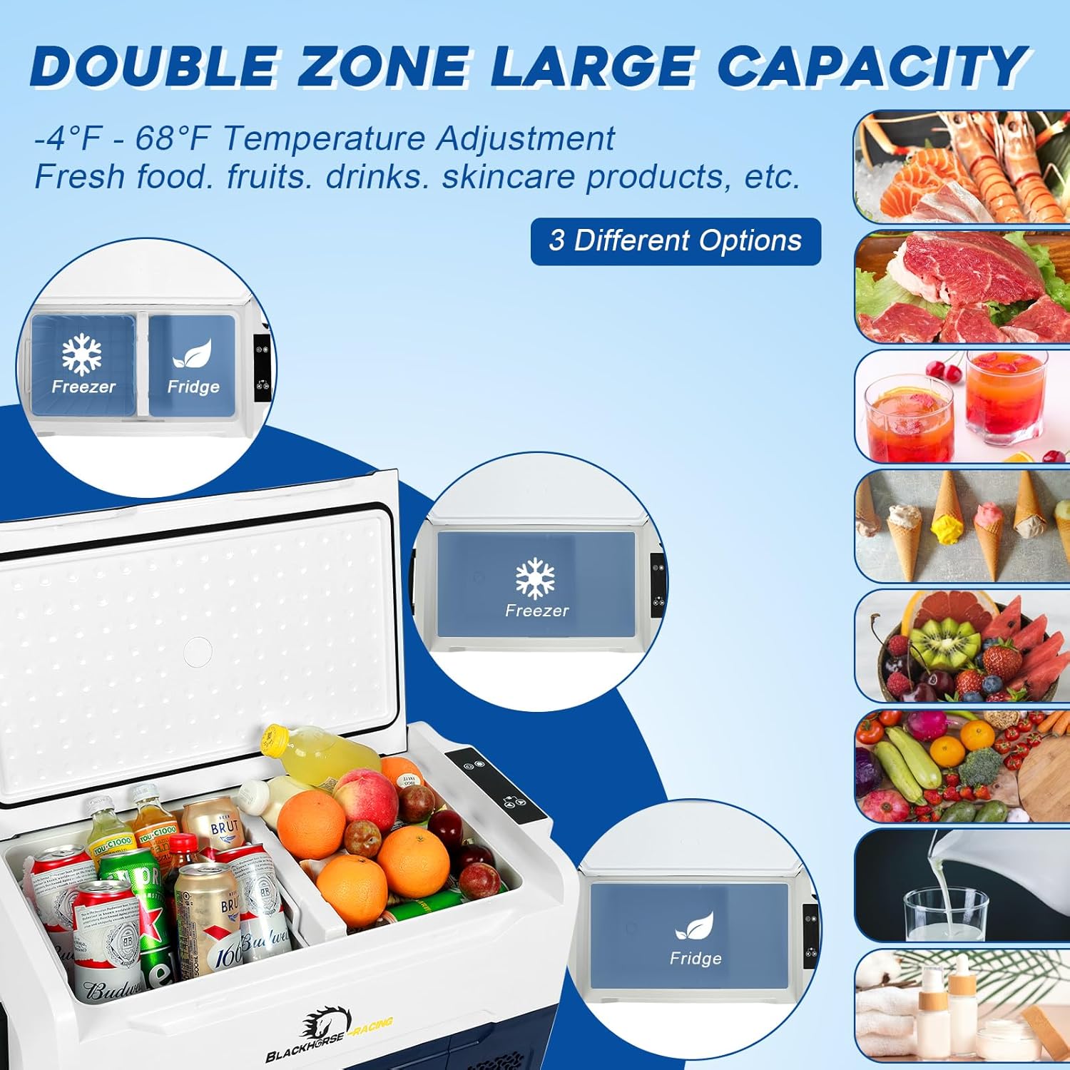 Refrigerador de coche de 12 voltios, congelador portátil de 53 cuartos (50 litros), refrigerador de coche de zona grande, control de aplicación