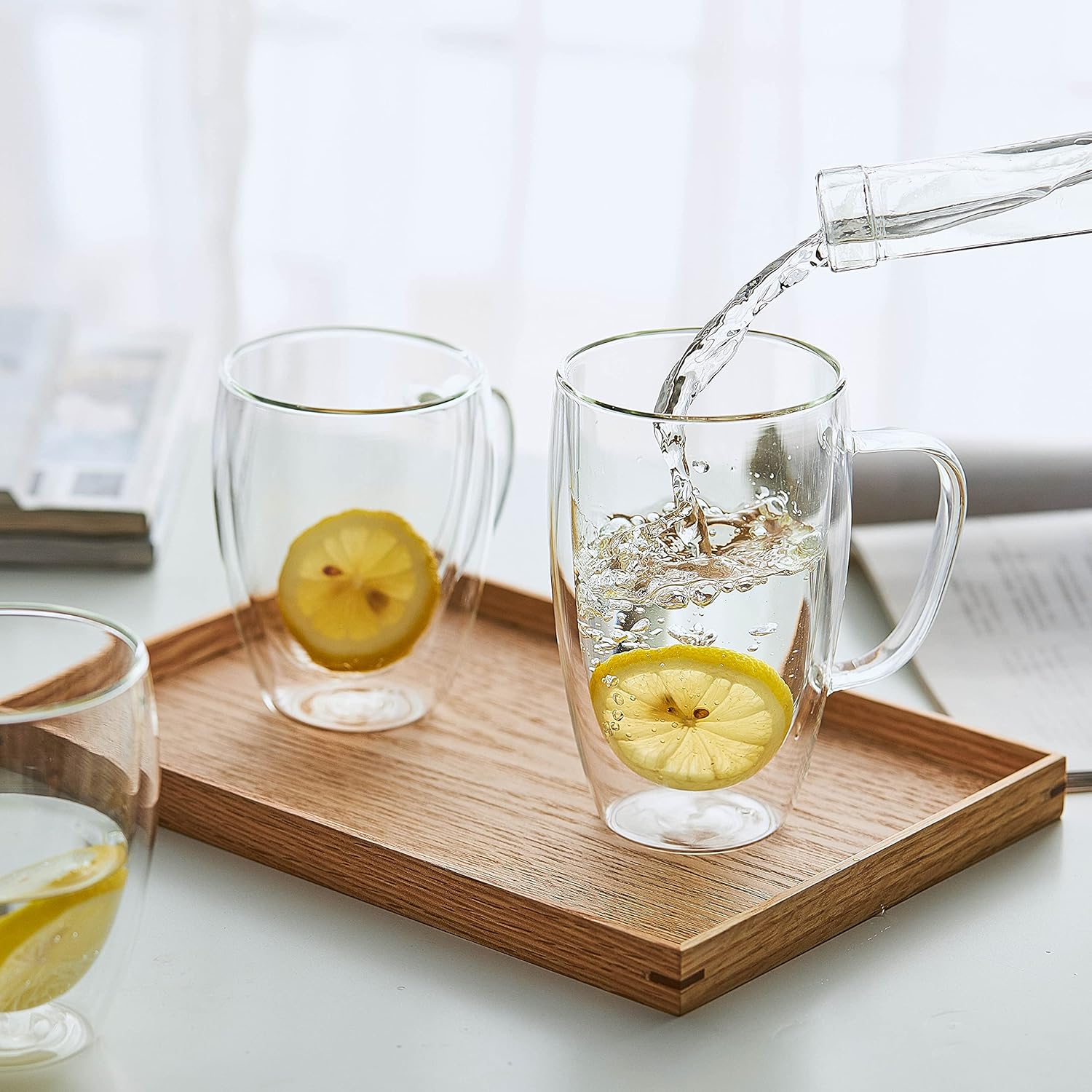 Tazas de café MEWAY, vidrio aislado de doble pared transparente con mango.