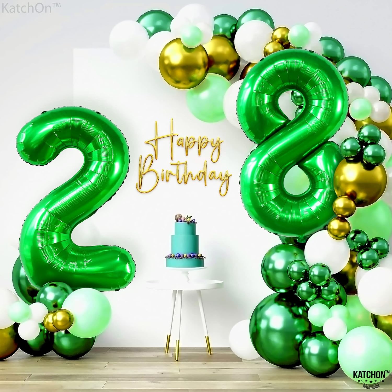 KatchOn, Globo verde oscuro del número 28 de 40 pulgadas, globo verde del número 28 para decoraciones de cumpleaños de 28 para mujeres, globos