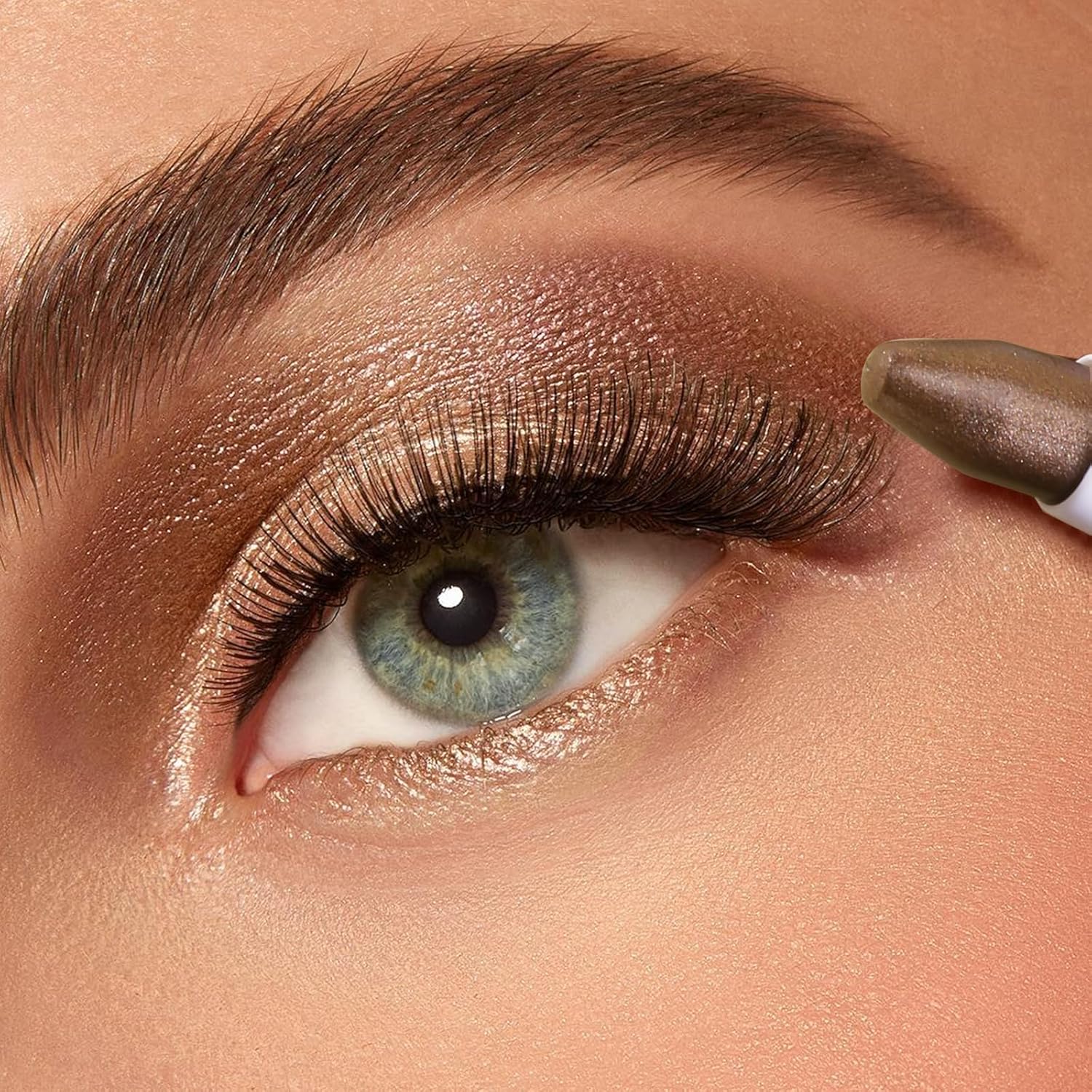 Boobeen Sombras de ojos metálicas con purpurina, lápiz de sombra de ojos iluminador, tonos bronce de larga duración para un maquillaje de ojos