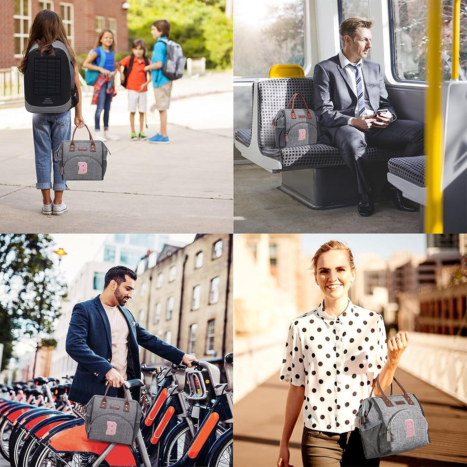 LOKASS Lonchera para mujeres, bolsa de almuerzo aislada con inicial para adultos, bolsa de almuerzo reutilizable para el trabajopicnic, regalos