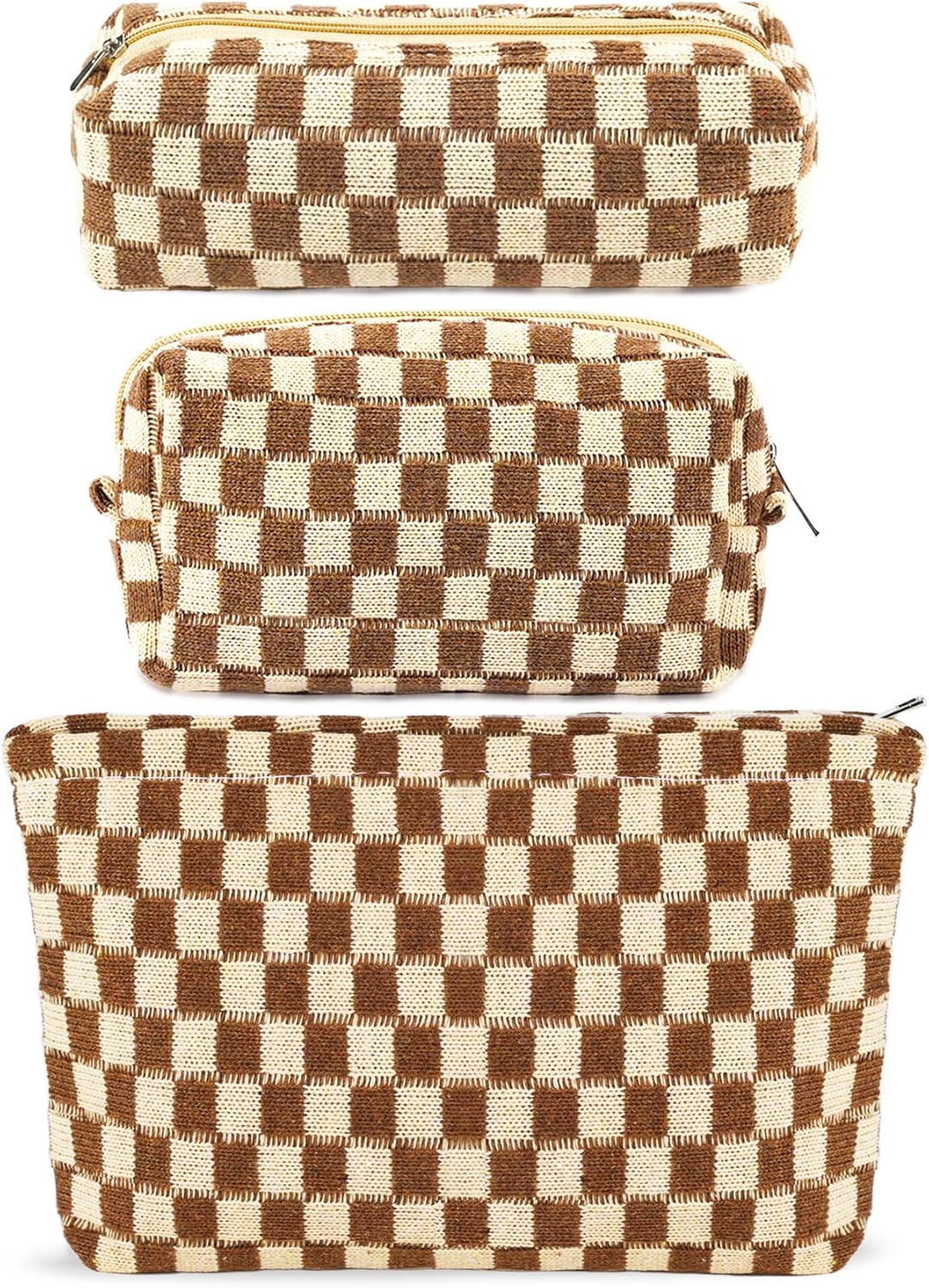 ZLFSRQ Bolsa de maquillaje a cuadros para mujer, juego de bolsa de cosméticos de gran capacidad, bolsa de maquillaje de viaje para bolso,