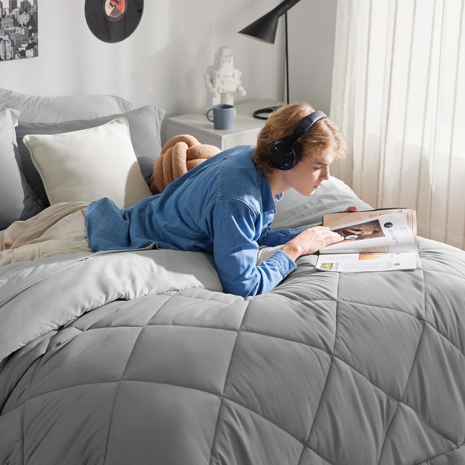 Bedsure Juego de edredón de tamaño King, almohadas tamaño King, juego de 2