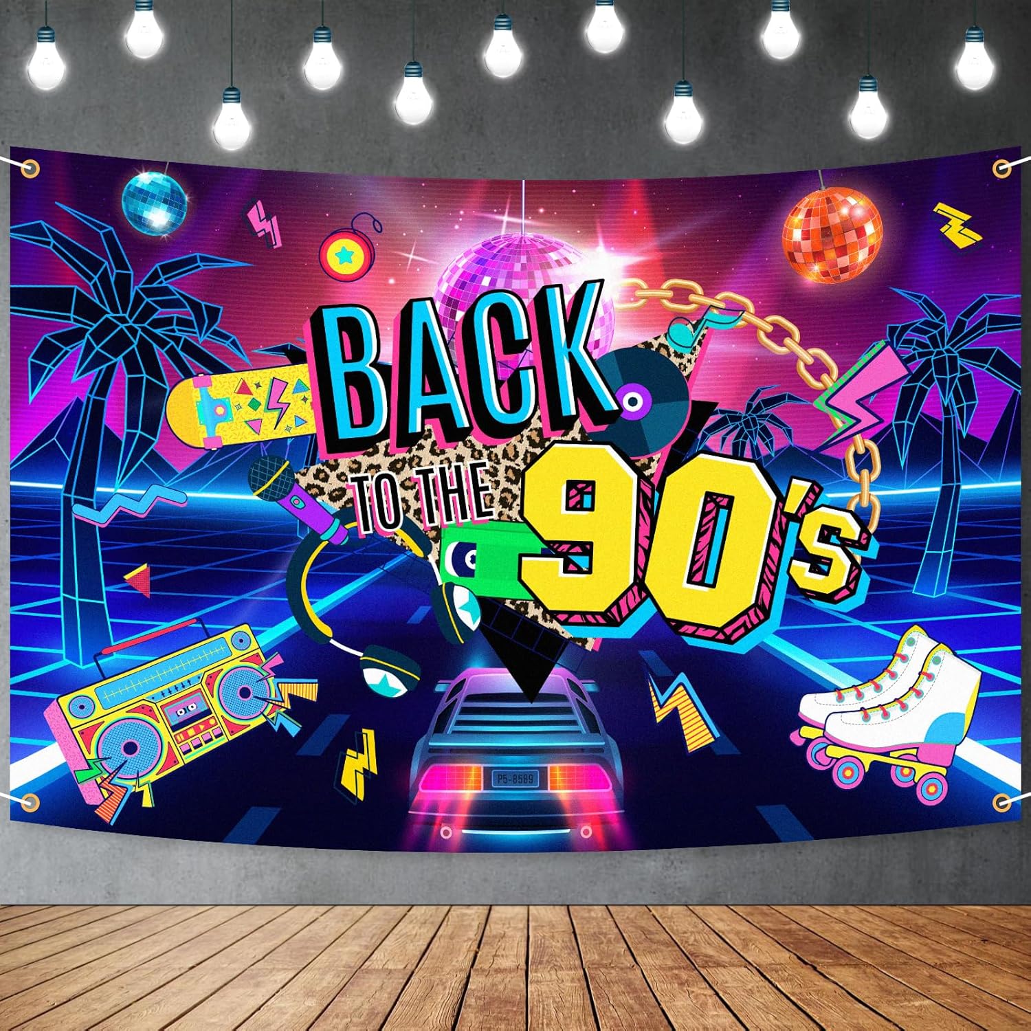 Cartel de fondo de Back to The 90’s Colorido Retro Hip Hop Cumpleaños Tema Decoración Suministros Fotografía Fondo para Hombres Mujeres