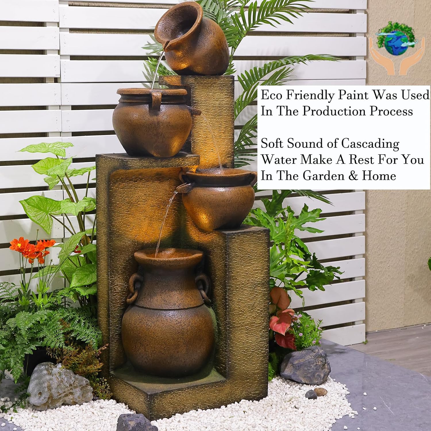 Fuente de agua de jardín al aire libre de 53 pulgadas de alto para jardín, patio, terraza, porche y decoración de arte del hogar, fuente grande en