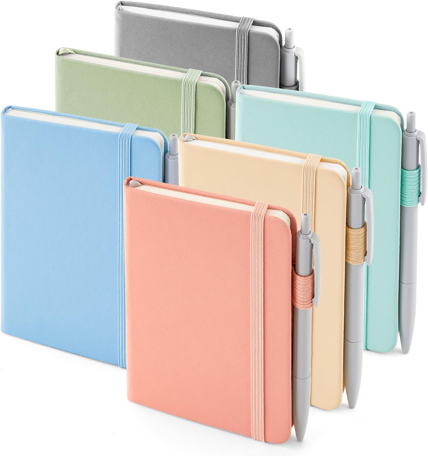 feela Paquete de 6 cuadernos pequeños de bolsillo a granel, mini bloc de notas de notas de tapa dura con rayas universitarias con soporte para