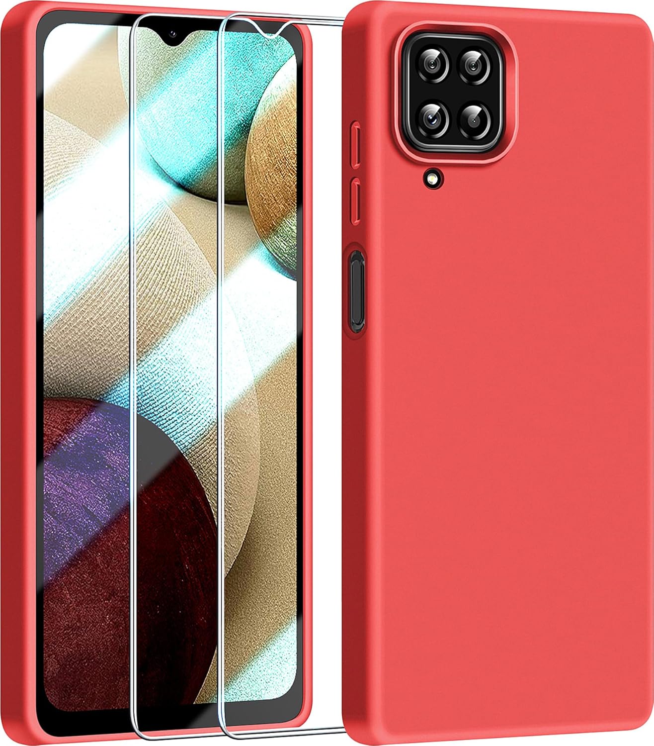 Dssairo Funda 3 en 1 para Samsung Galaxy A12, con 2 protectores de pantalla, protección de cámara, funda protectora delgada de silicona líquida a