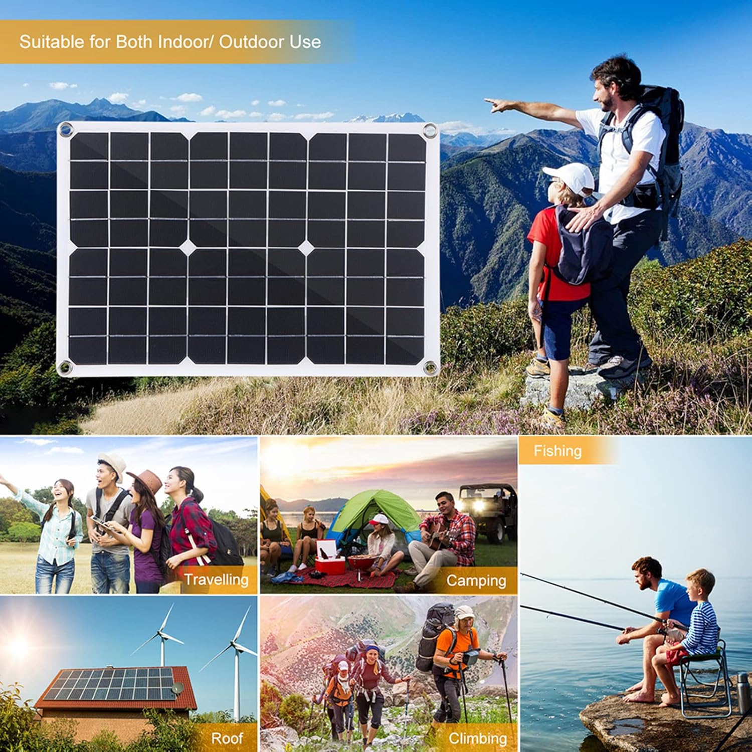 Weytoll Sistema de panel solar de 18 V, 20 W, panel solar, controlador de carga de 30 A con kit de inversor solar de automóvil USB dual, fuente