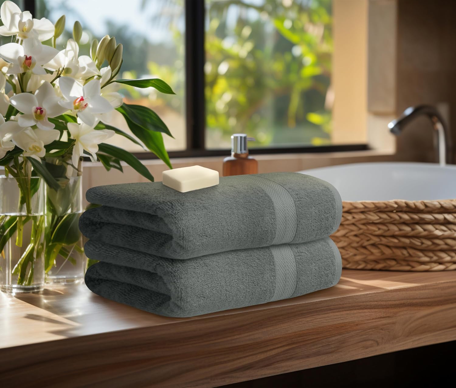 Avalon Towels Juego de 4 toallas de baño, 100% algodón de 21.16 ozm, ligeras y altamente absorbentes, toalla de secado rápido, sensación suave, 27 x