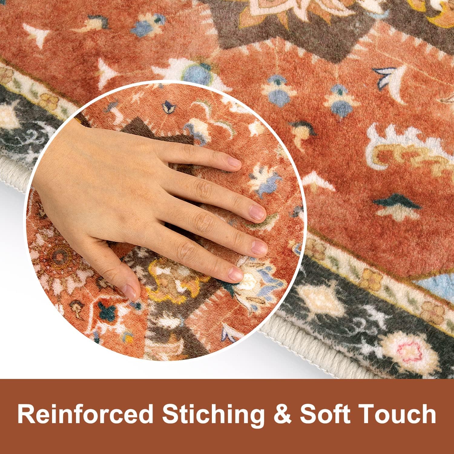 Seavish Alfombras de baño bohemias lavables de 24 x 36 pulgadas, color naranja, oriental, grande, de secado rápido, tapete retro para puerta
