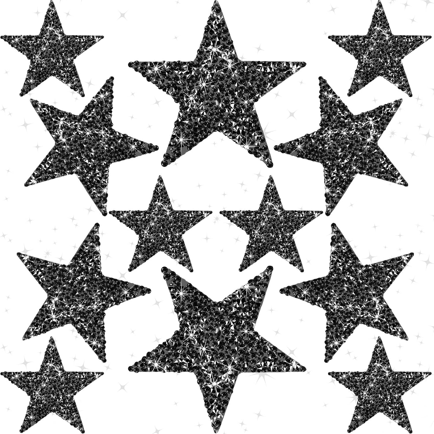 12 parches de estrellas para planchar con diamantes de imitación, apliques adhesivos de diamantes de imitación con pegamento caliente, estrellas con