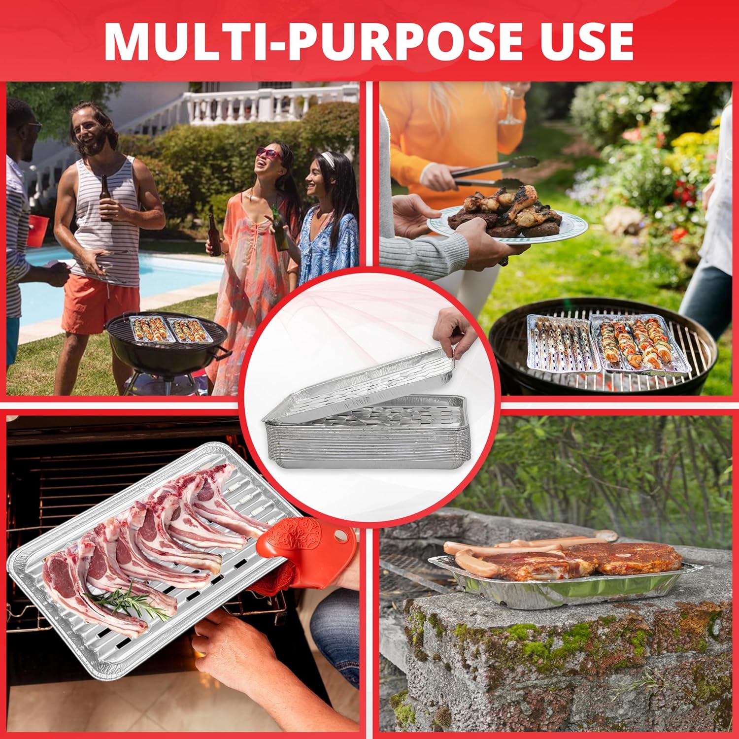 Forest & Twelft – Bandeja de aluminio para parrilla, paquete de 24, recipientes desechables para barbacoa, hornear, asar y cocinar, completo con