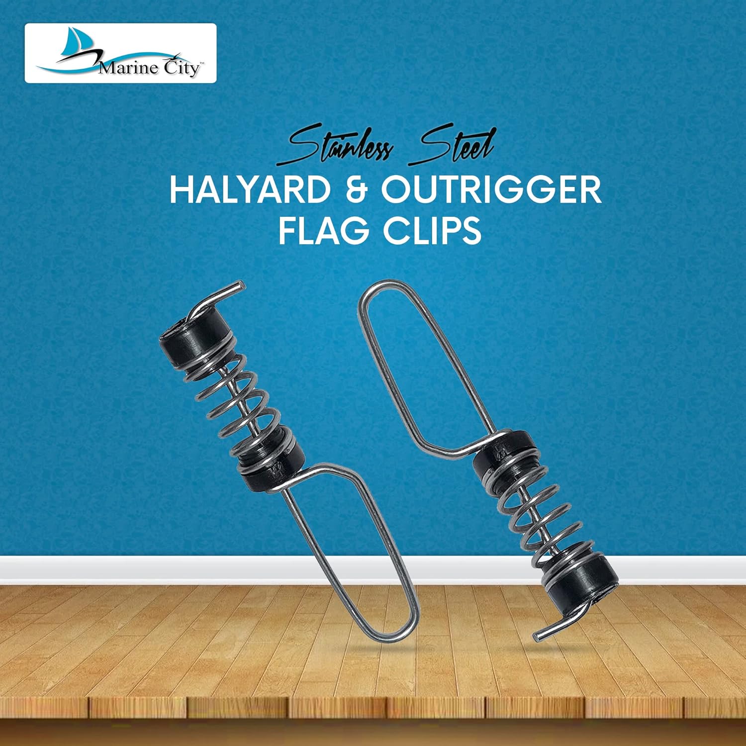 MARINE CITY 304 – Antena de lujo de acero inoxidable para Halyarda y Outrigger para bandera de pesca, luces de popa con cuerda de resorte para