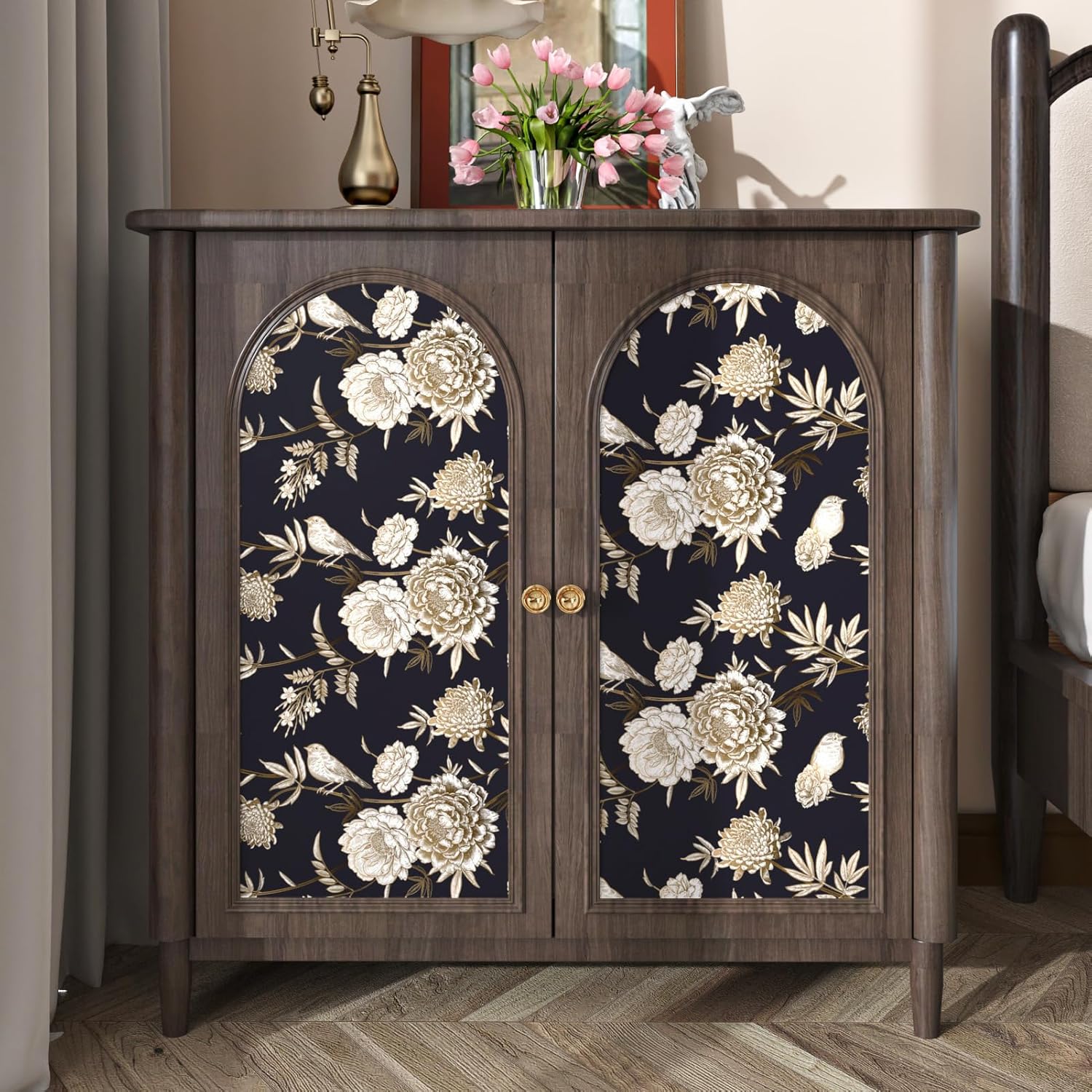 Papel tapiz floral azul marino, rosas doradas, papel tapiz vintage negro claro, papel adhesivo autoadhesivo para revestimiento de estantes, rollo de