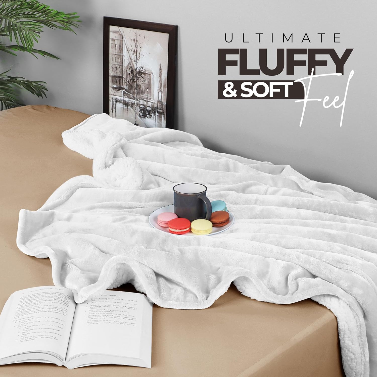 Utopia Bedding Manta Sherpa tamaño Queen blanca, 90 x 90 pulgadas  Manta reversible de forro polar de felpa gruesa y cálida de 480 GSM para cama,