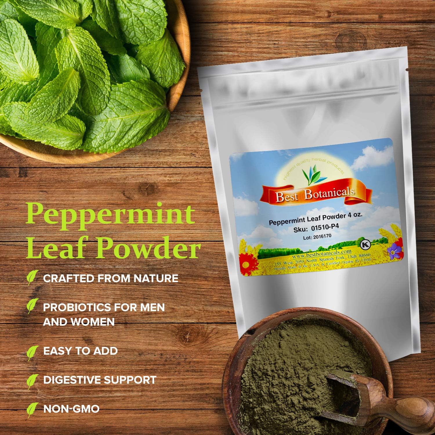 Best Botanicals Polvo de hoja de menta 4 oz.