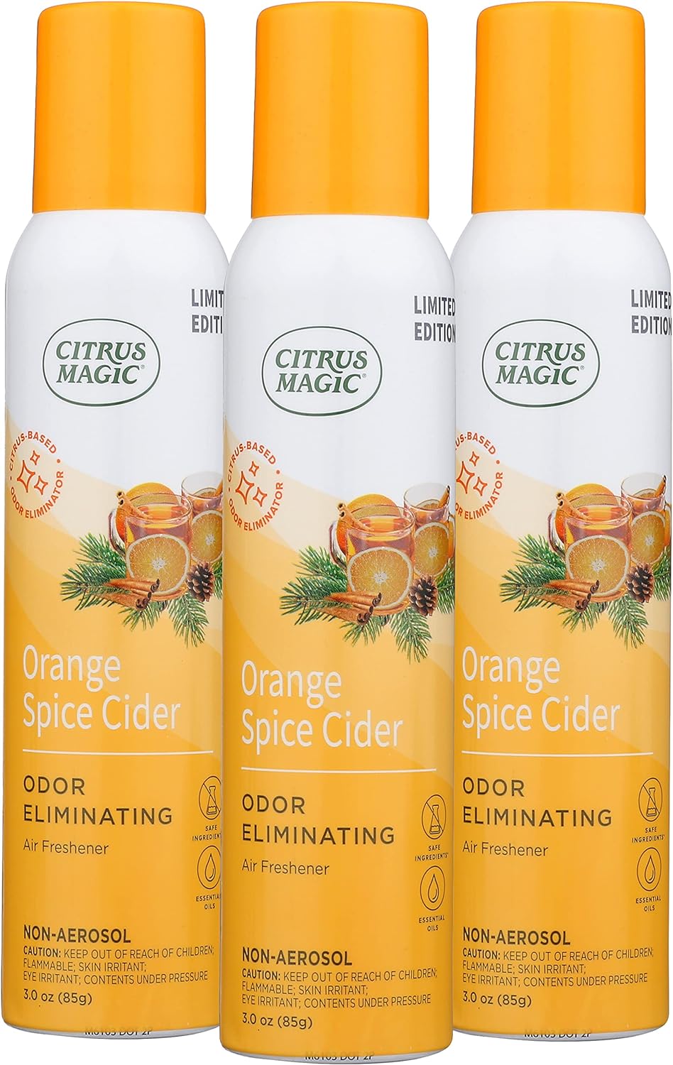 Citrus Magic Spray ambientador natural eliminador de olores de edición limitada, sidra de especias de naranja, 3 onzas, paquete de 3