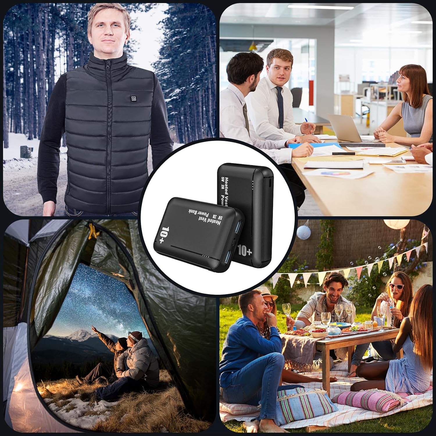 bellaciao Chaleco térmico de 5 V, 2 A, batería externa de 10000 mAh con puertos USB duales, tamaño Pokect, cargador portátil recargable para chaleco