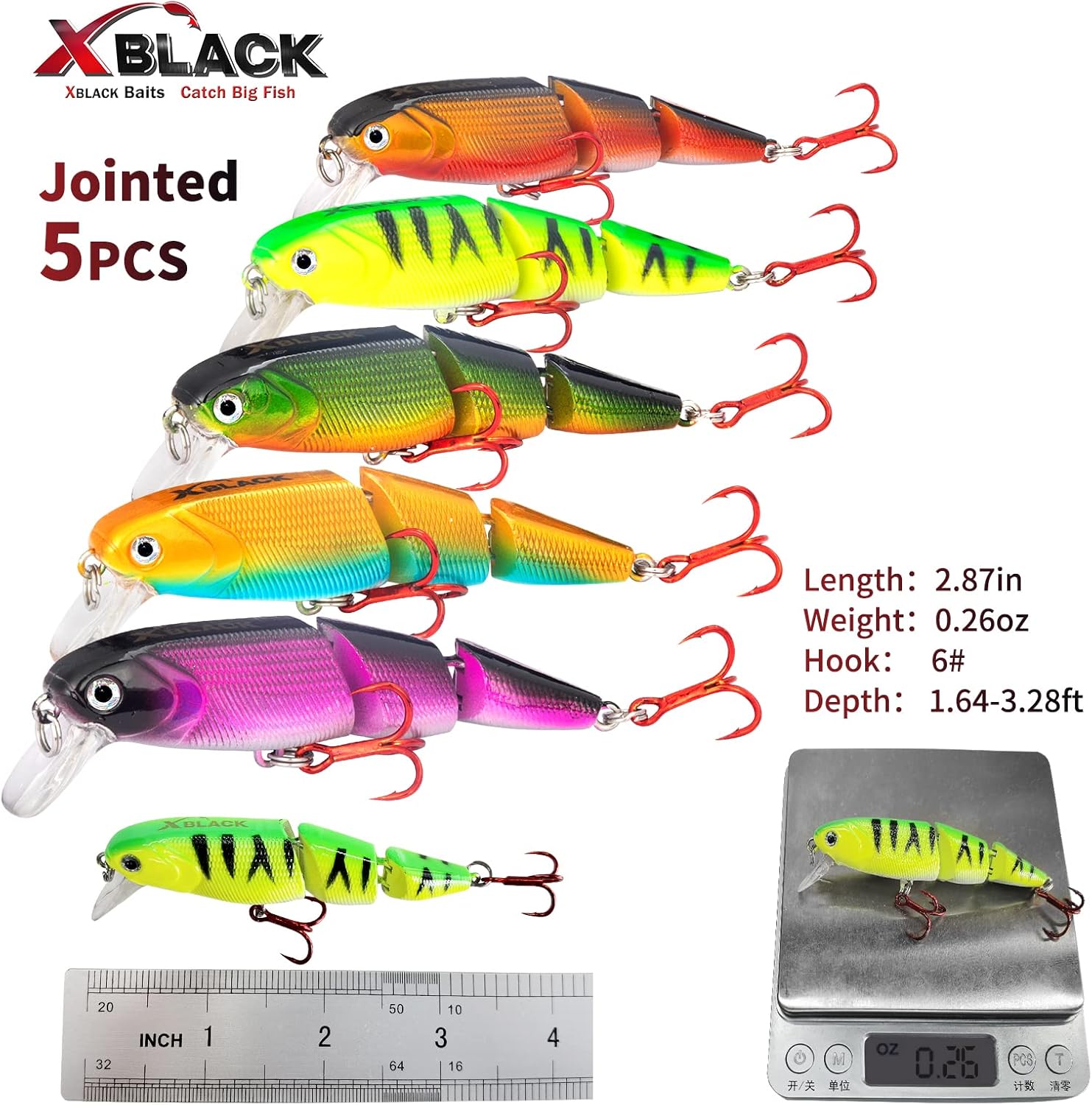 XBLACK Fishing Lures Set Minnow Crankbaits Pencil Jointed Popper VIB Lures Fishing Lures Kit 5PCS for Bass Trout in Saltwater and Freshwater, XBLACK