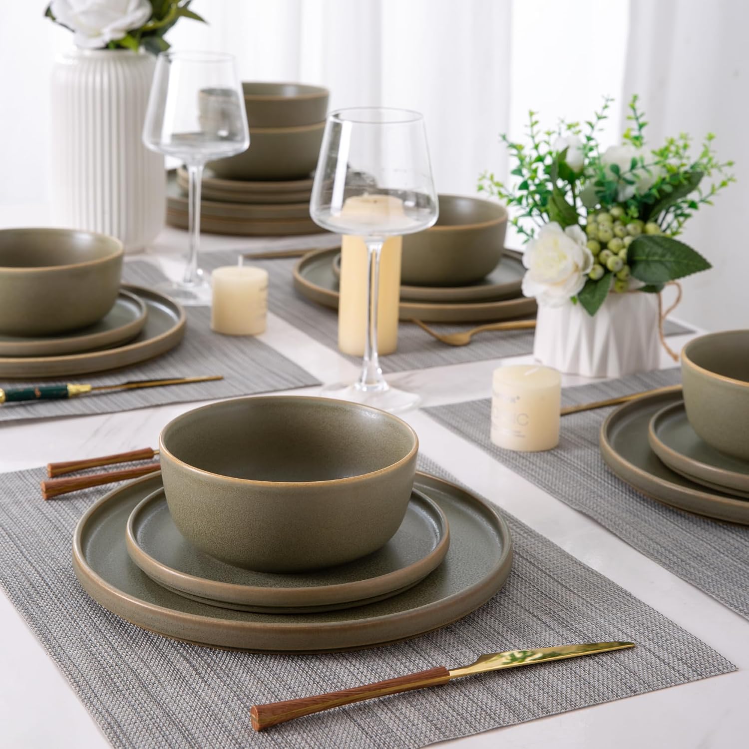 AmorArc Juego de 4 platos de cerámica para ensalada, juego de 4 platos reactivos de esmalte mate de 8.0 pulgadas, postre, ensalada, aperitivo, plato
