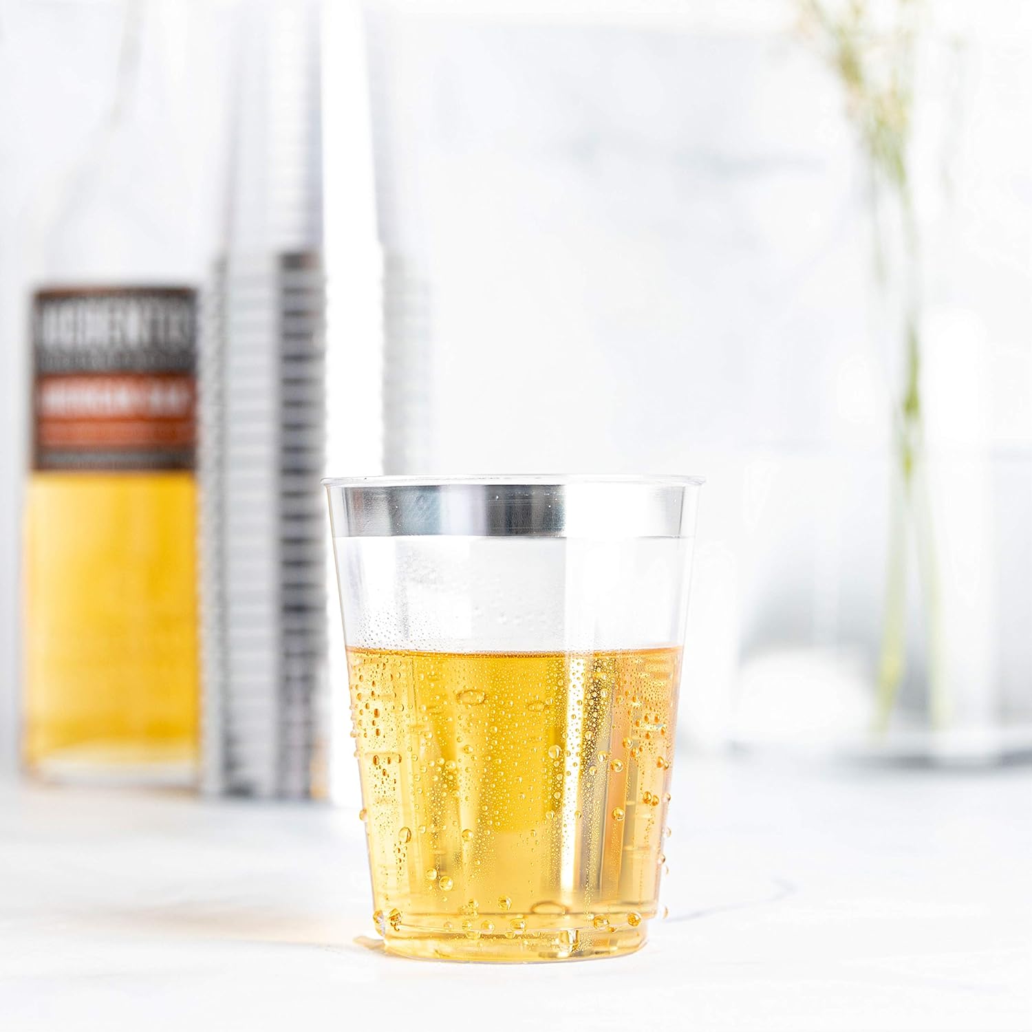PLASTICPRO Vasos de plástico desechables (borde plateado, 50)