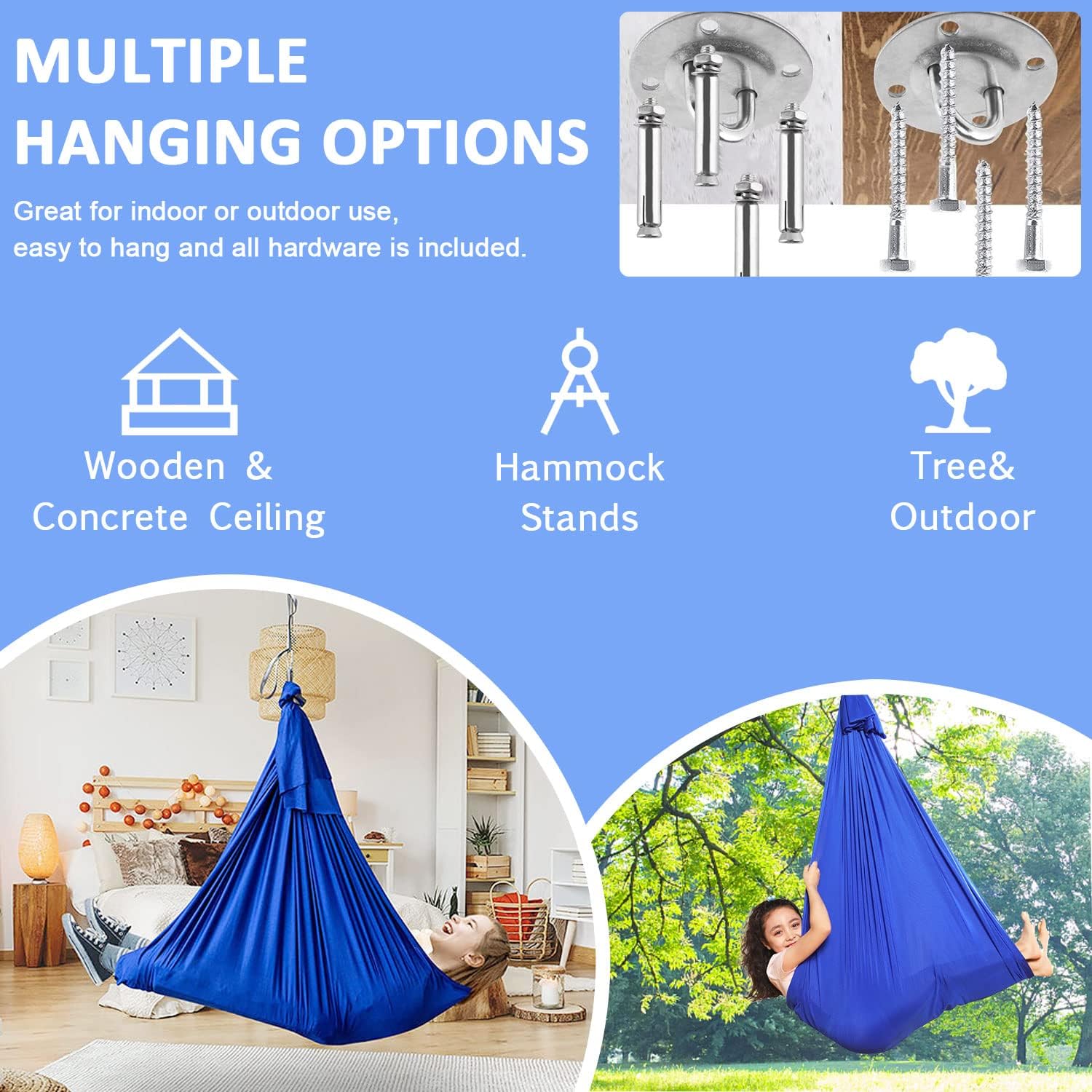 Columpio sensorial para niños en interiores accesorios incluidos Columpio de terapia para interiores y exteriores, hamaca para niños con necesidades