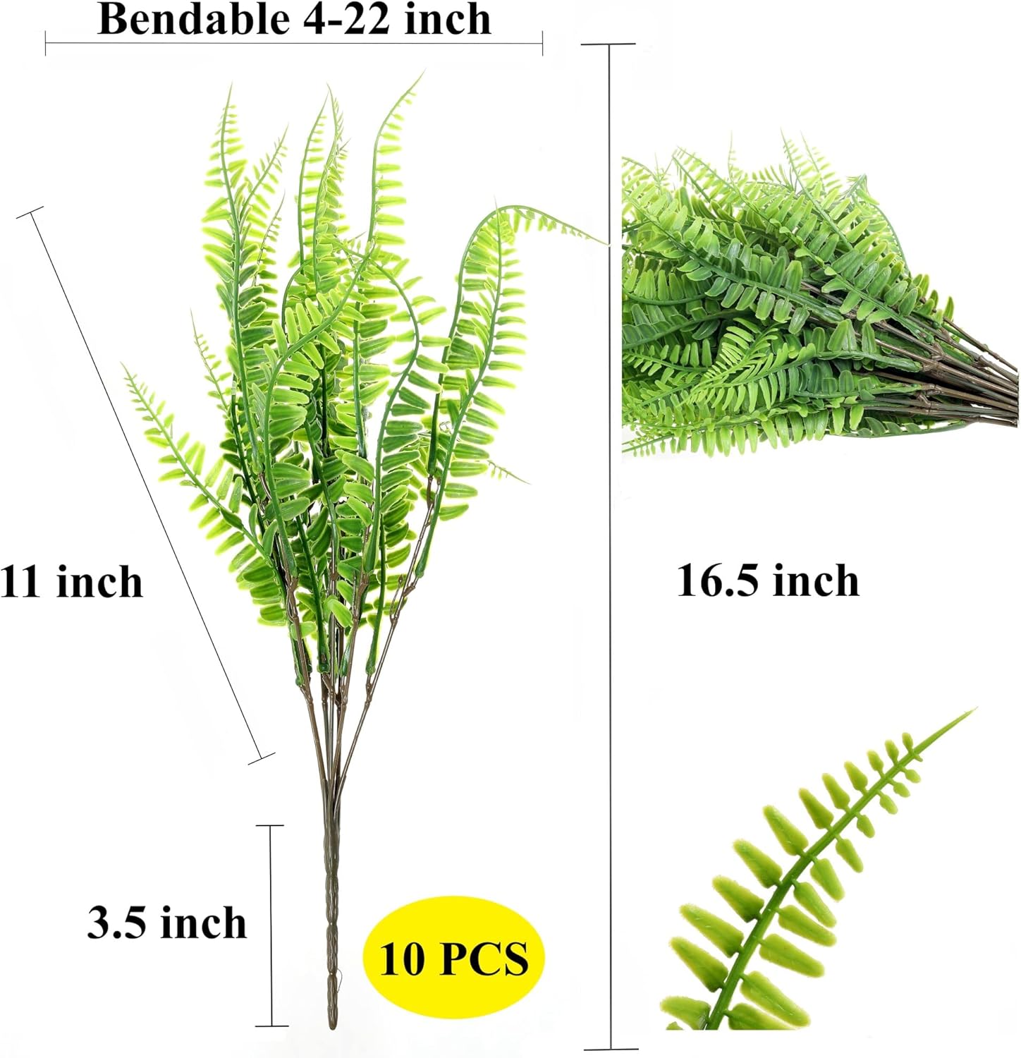 Grand Verde Boston Ferns Plantas artificiales, vegetación sintética, arbustos de plástico al tacto, decoración de bricolaje para patio al aire