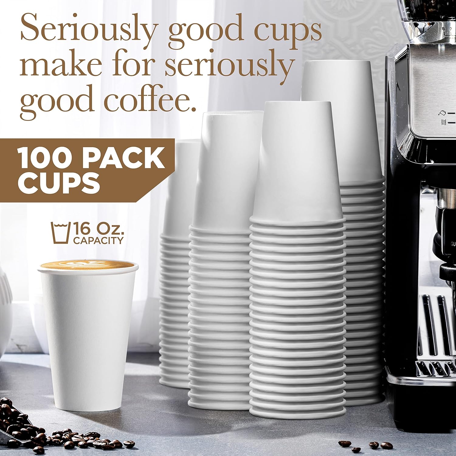 Tazas de café desechables de papel blanco, 16 onzas (paquete de 100), tazas de papel, tazas de bebidas calientes para té, chocolate caliente, agua