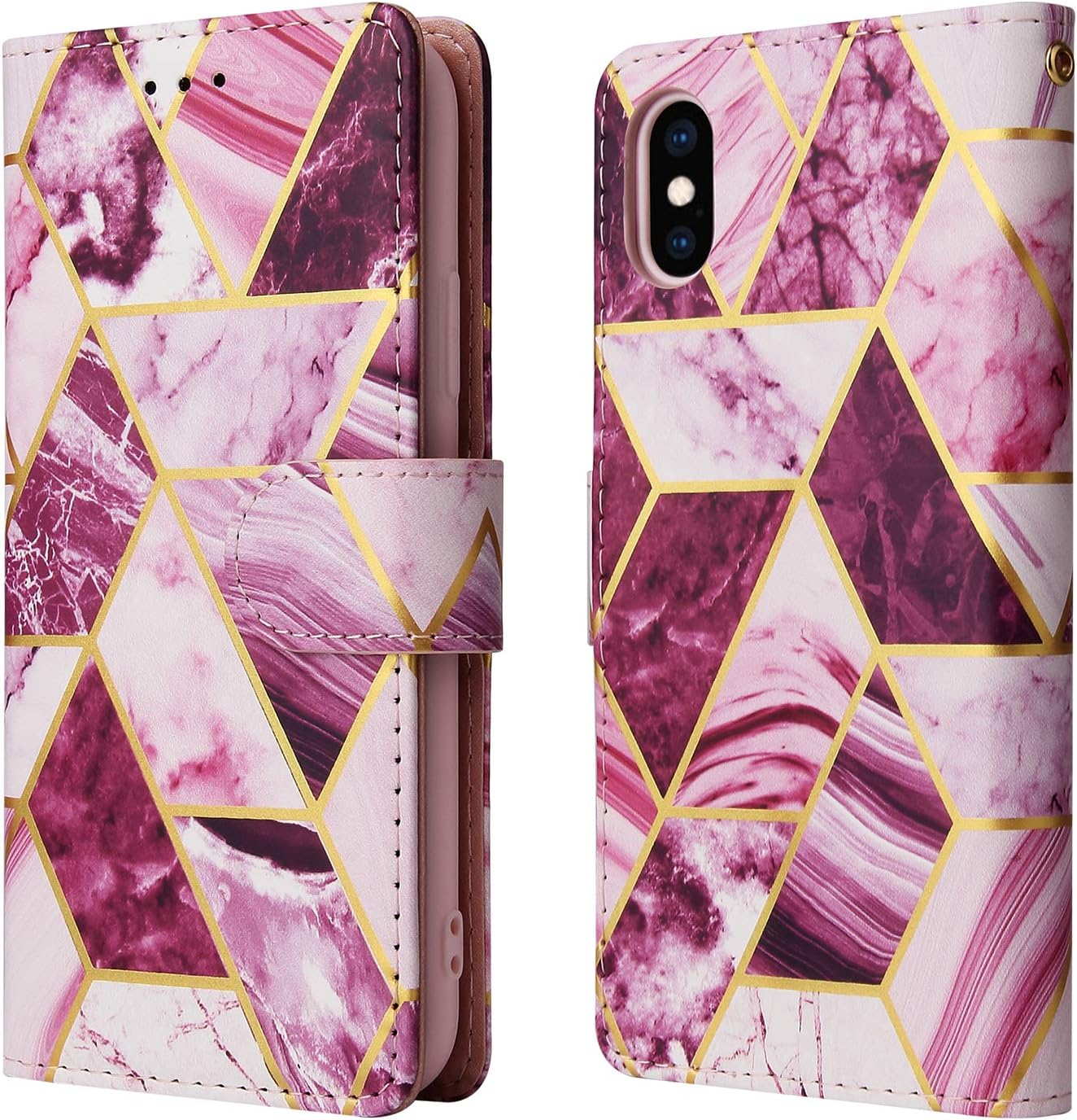 Asuwish Compatible con iPhone Xs X 10 10s Funda tipo cartera y protector de pantalla de vidrio templado, funda de cuero con tapa para iPhone X
